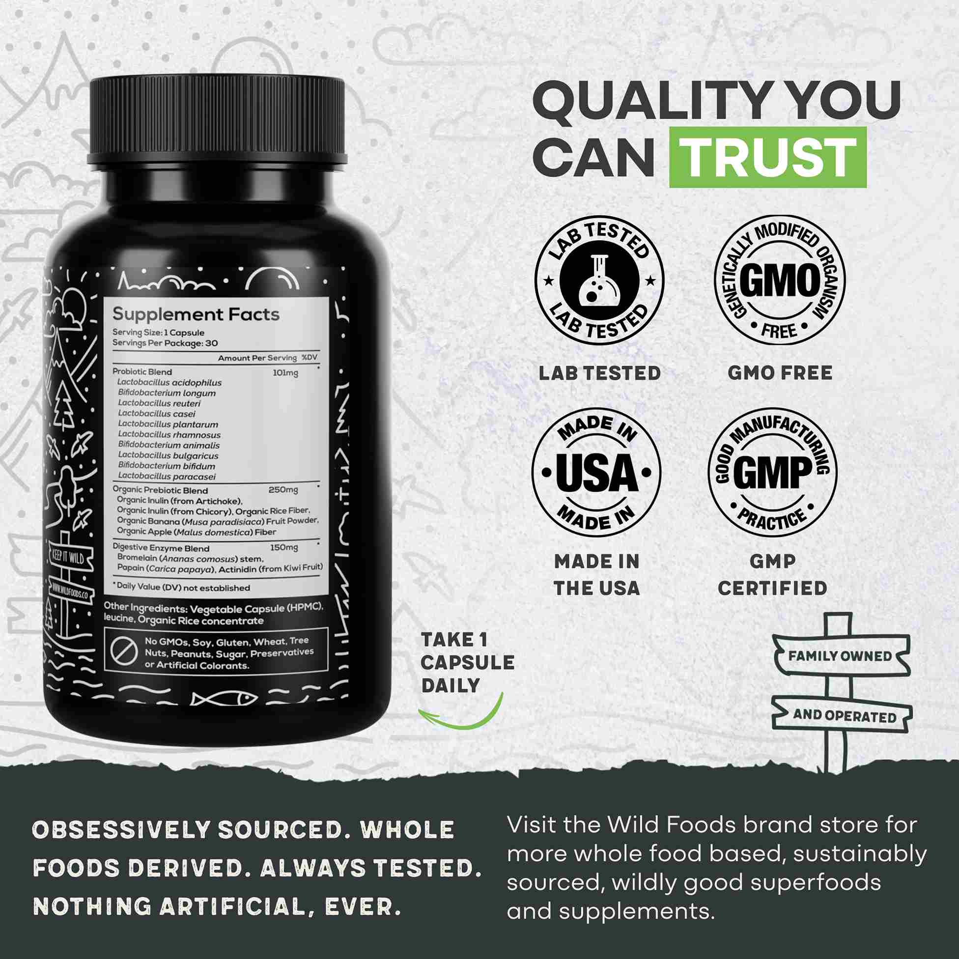 Prebiotics & Probiotics, 30 servings – Gut Health & Digestion Support by Wild Foods