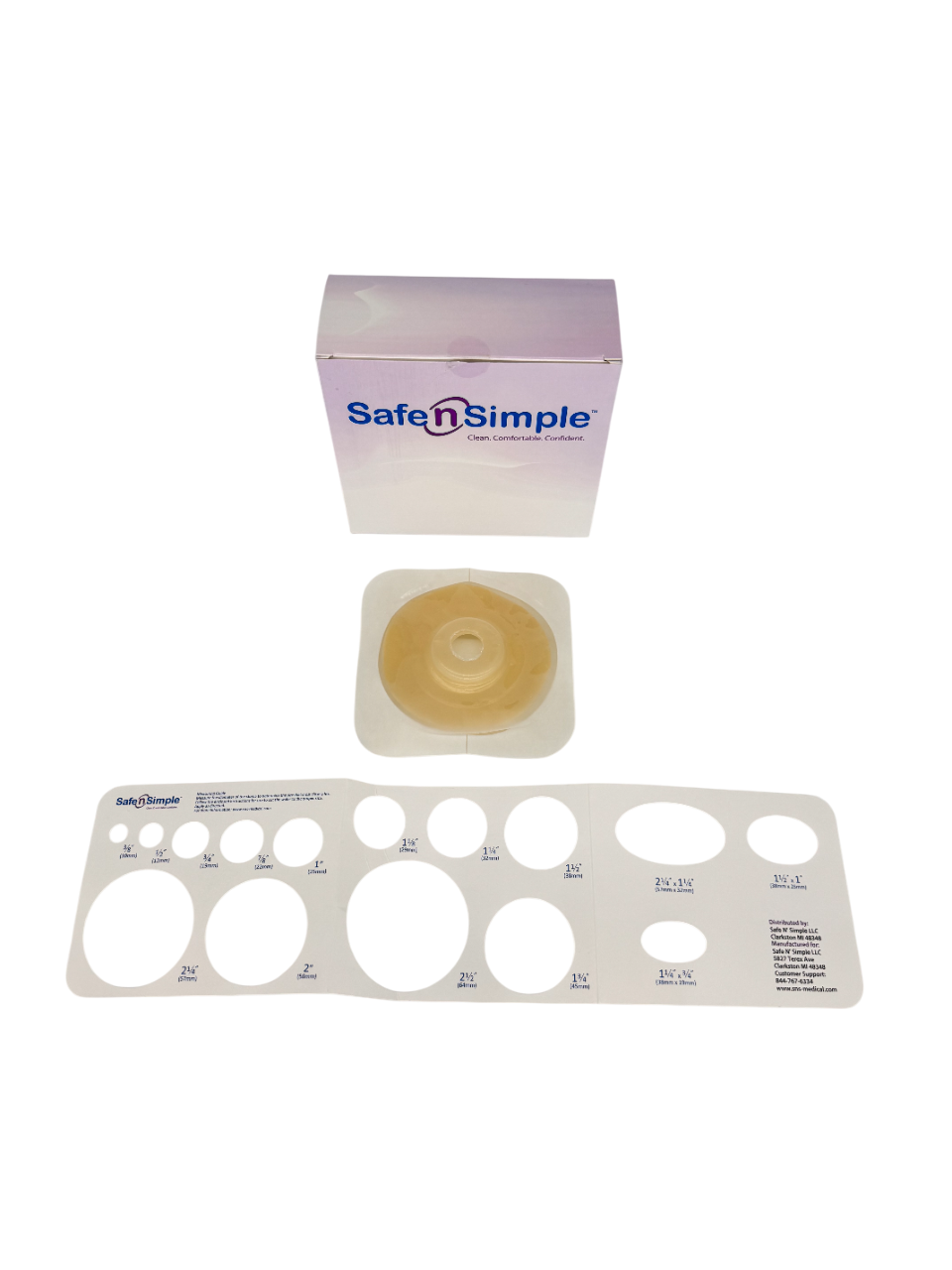Safe N Simple 2-Piece Wafer Extended Wear Convex with Tape Collar Beige 45mm 1 3/4" Flange, Pre Cut Stoma Opening