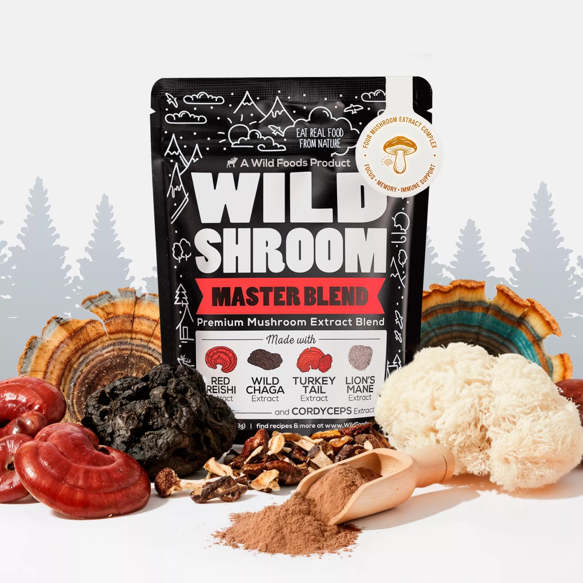 Master Mushrooms Blend, 110 servings – Immune Boosting Adaptogenic Mushrooms by Wild Foods