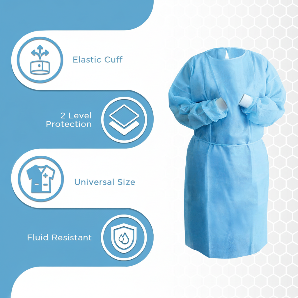 Pallet Disposable Isolation Gowns with Elastic Cuffs - 20 Cases (3,600 Gowns) Universal Size Level 2 SMS - Blue