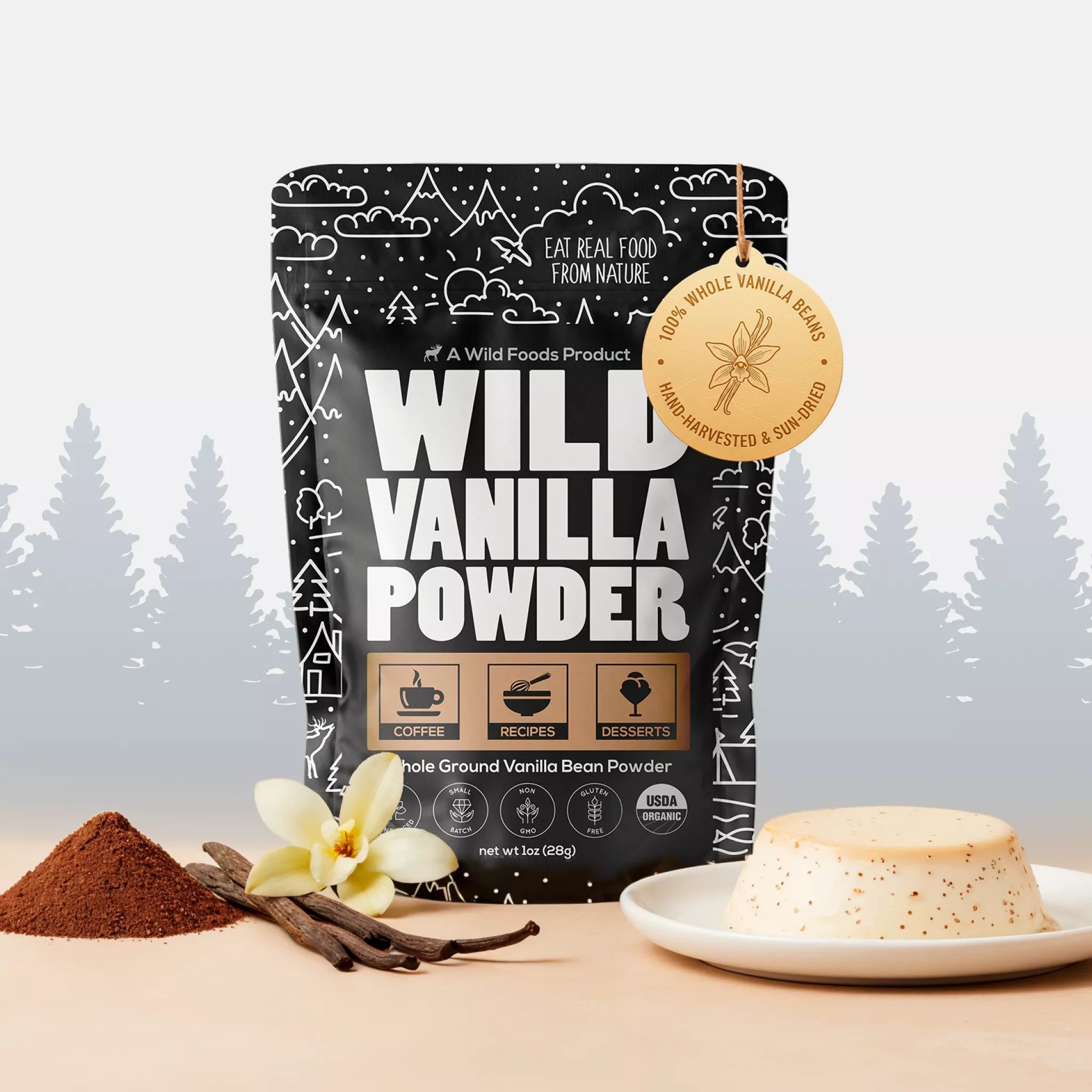 Vanilla Powder, 28 servings - Organic Ground Whole Vanilla Beans by Wild Foods