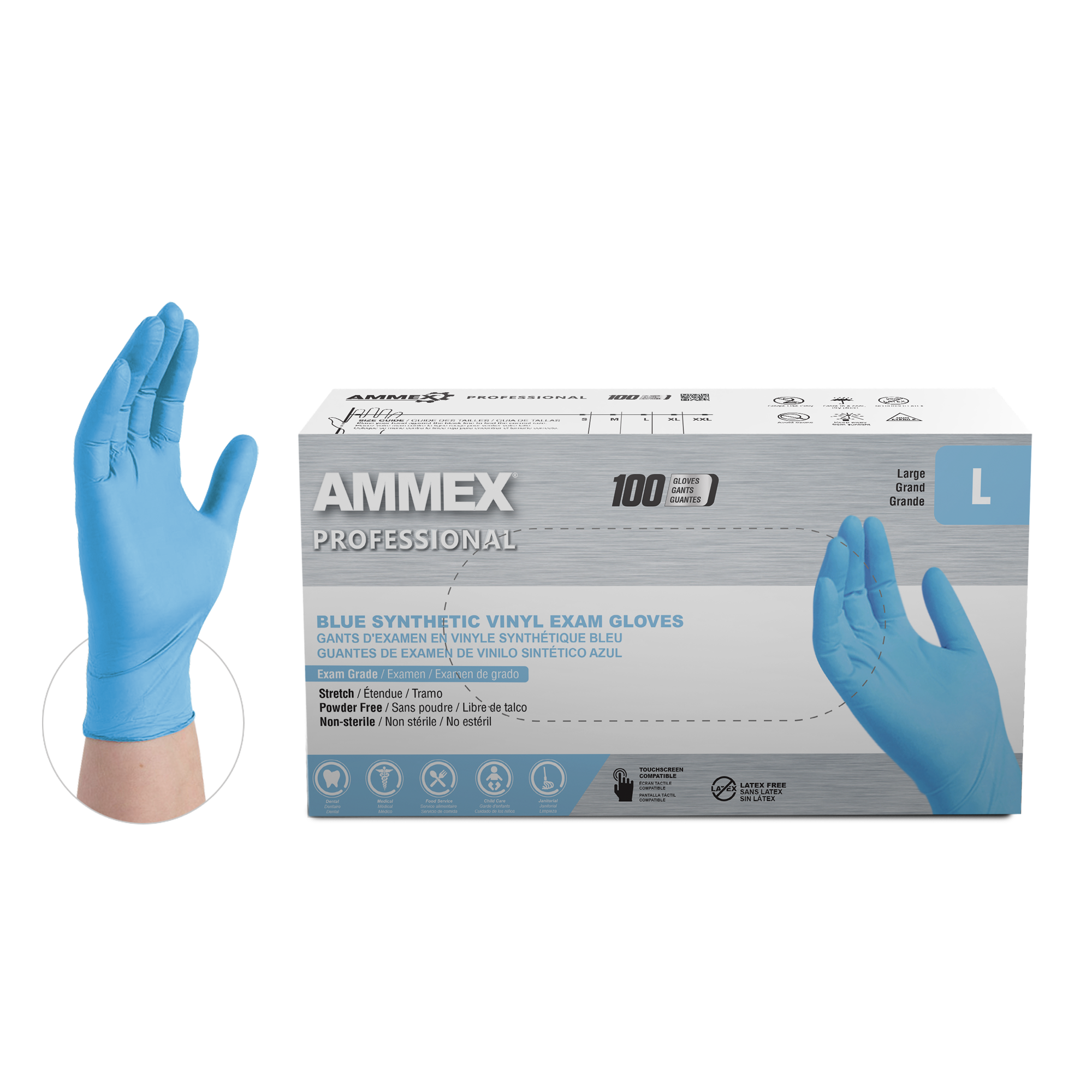 AMMEX Synthetic Blue Vinyl Exam Gloves - MOQ 400 Cases