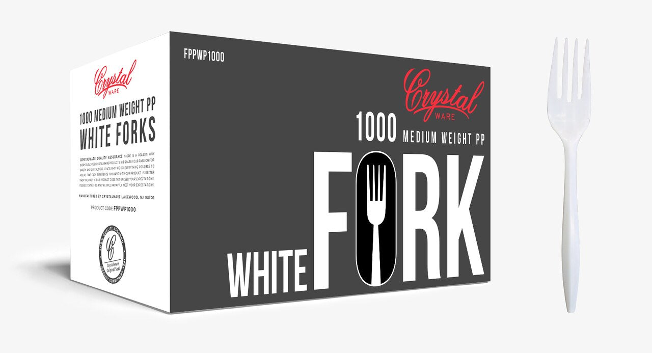 CrystalWare Medium Weight Plastic Forks - Bulk 1000/Case