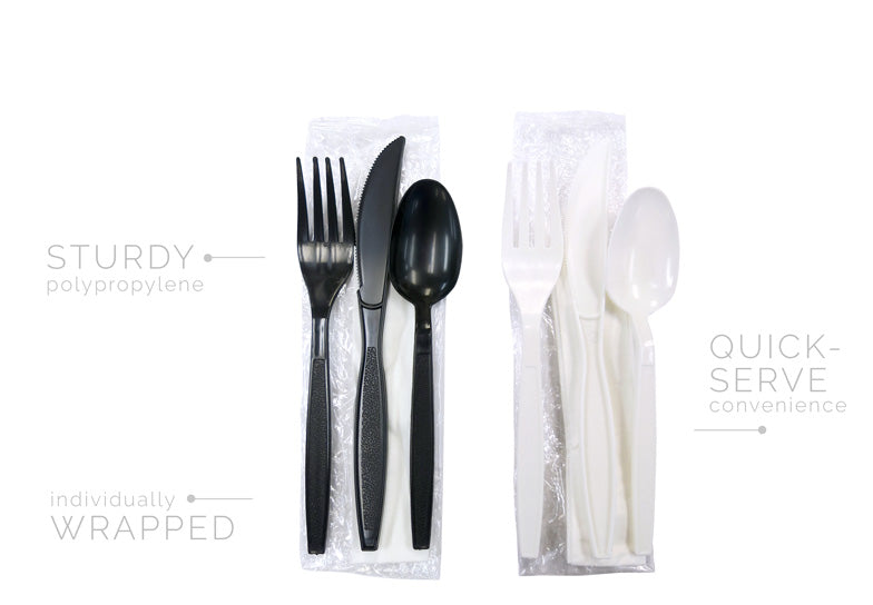 CrystalWare Sleek Heavy Weight PP Cutlery Kit - 6 Piece, 250/Case