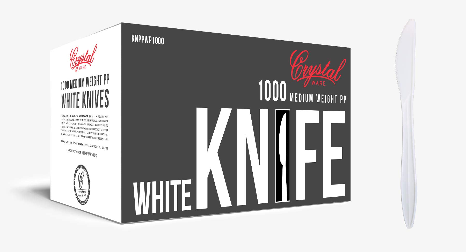 CrystalWare Medium Weight Plastic Knives 1000/Case