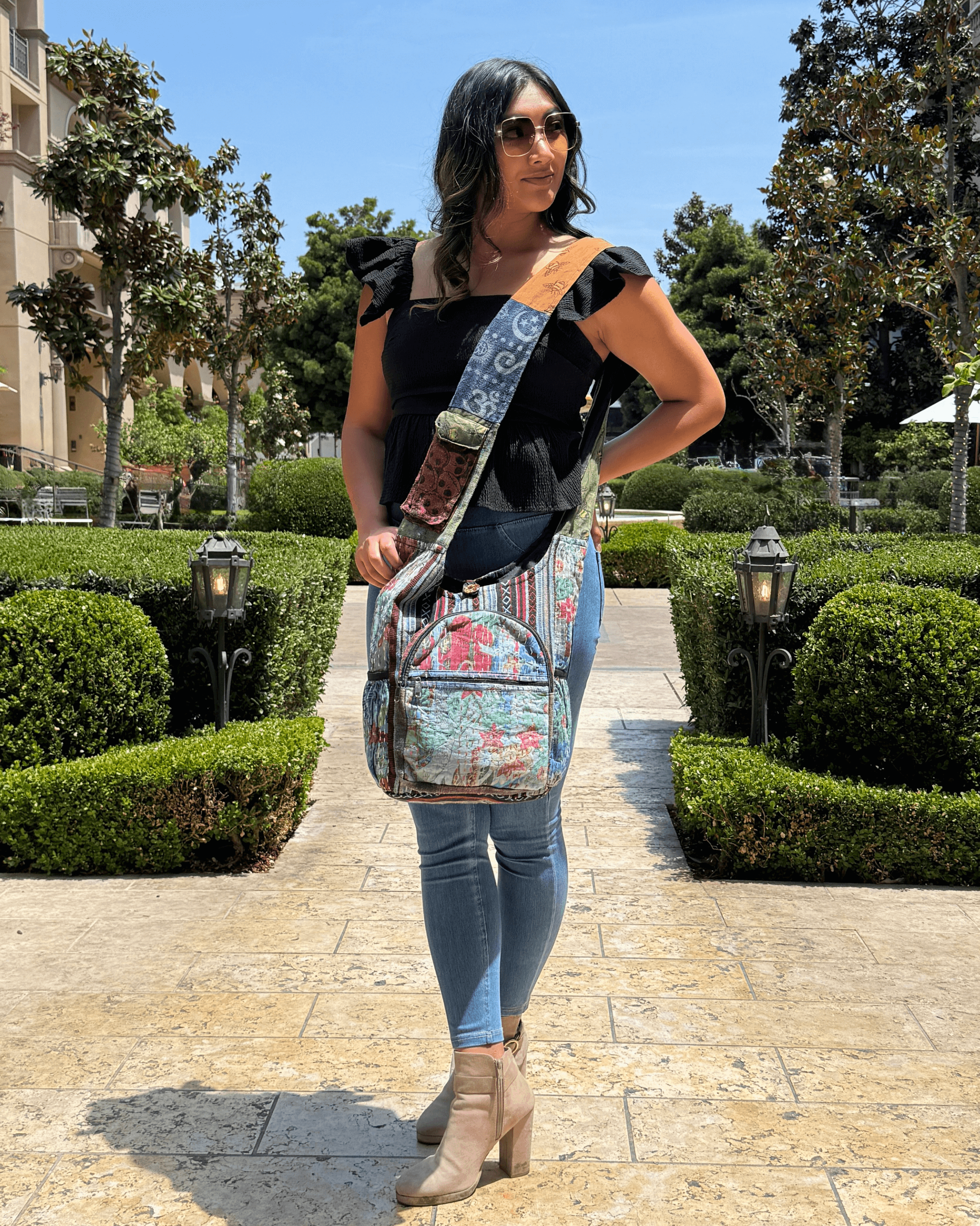 Kathmandu Collection Vintage Patchwork Hobo Bag with Water Bottle Pockets by Jupiter Gear