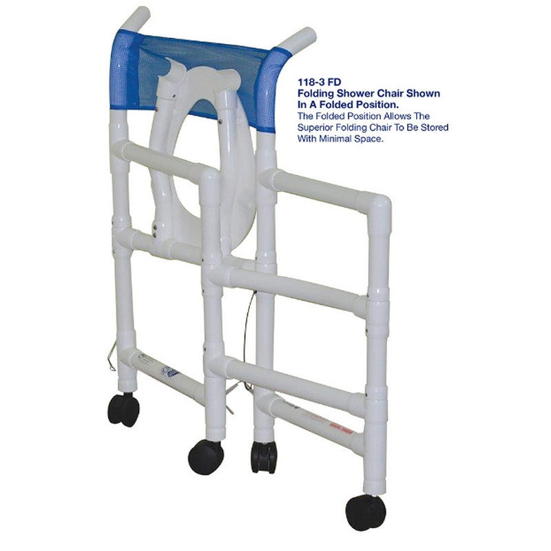 MJM International 118-3TW-FD Folding Shower Chair with Slide Out Commode Pail 200 lbs Weight Capacity