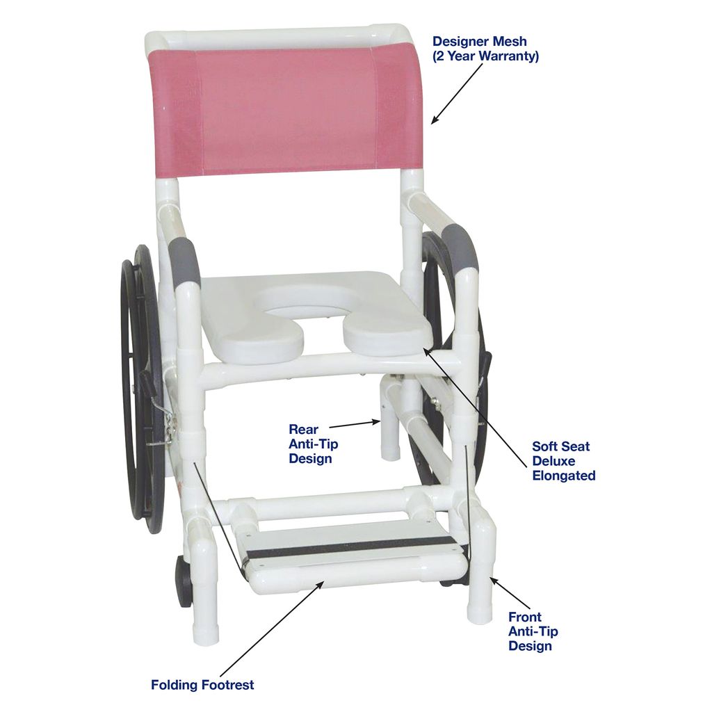 MJM International 131-18-24W Self-propelled Aquatic / Rehab Shower Transport Chair 18" Internal Width, 24" Rear Wheels 350 Lbs Weight Capacity