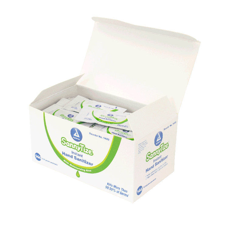 Dynarex SannyTize Instant Hand Sanitizer, 0.9 g Packet, 144ea/bx, 12bxs/case (1728 Count)