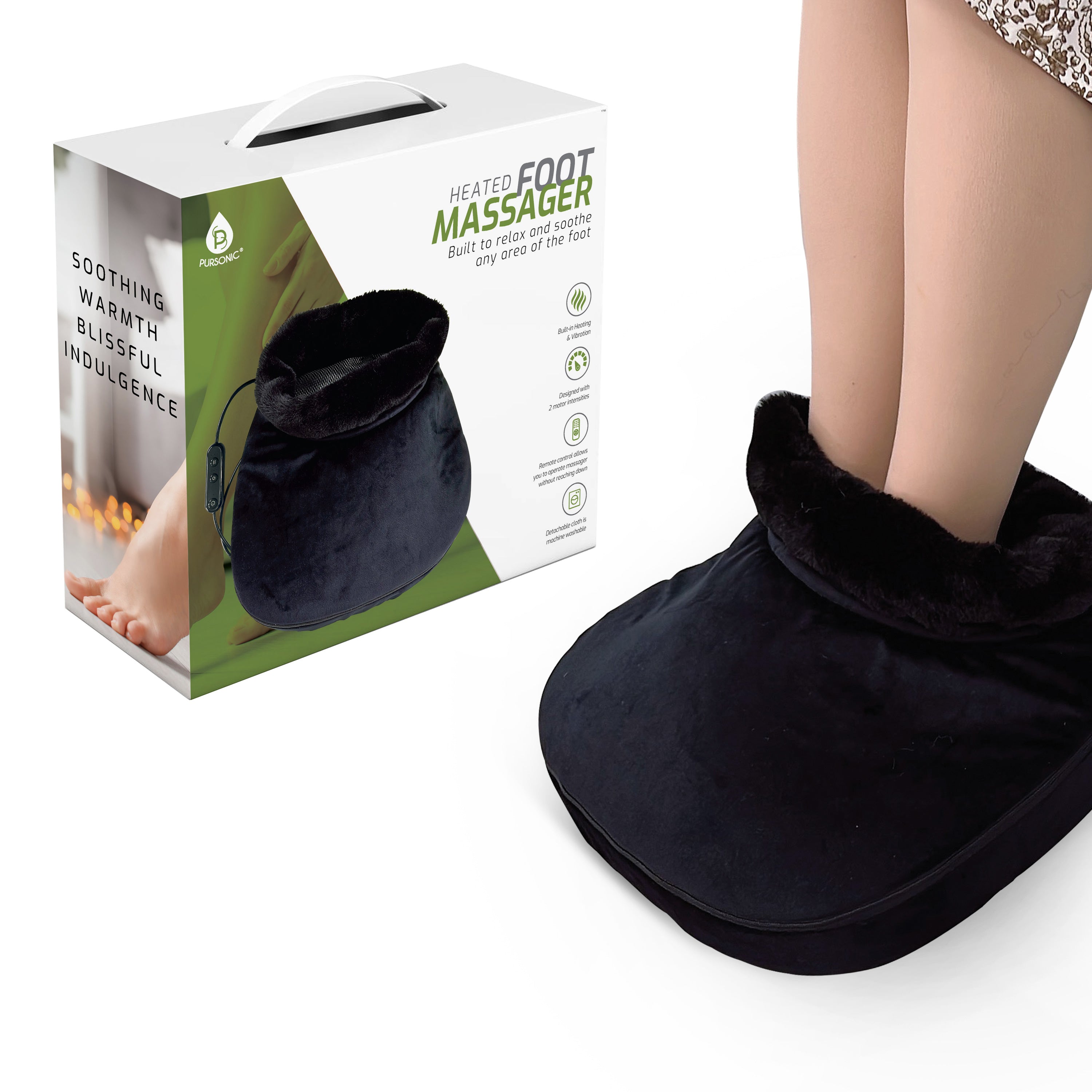 Heated Foot Massager with Remote Control, Folding Design, and Dual Motor Intensities by Pursonic