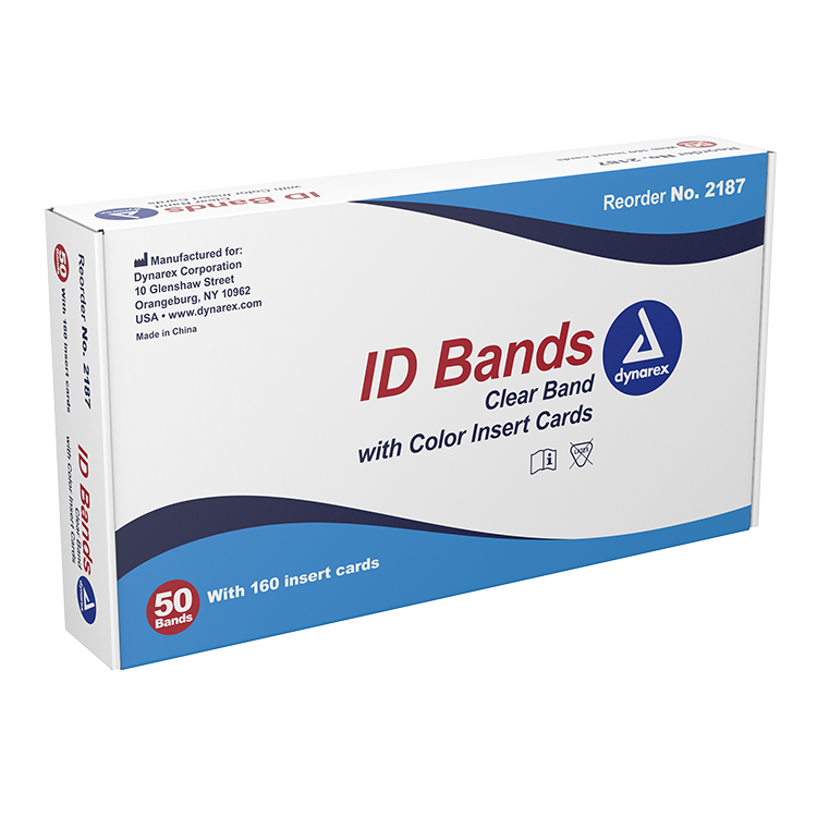 Dynarex ID Bands, Clear Band w/ Color Card Insert - 50ea/bx, 5bxs/cs (250 Count)