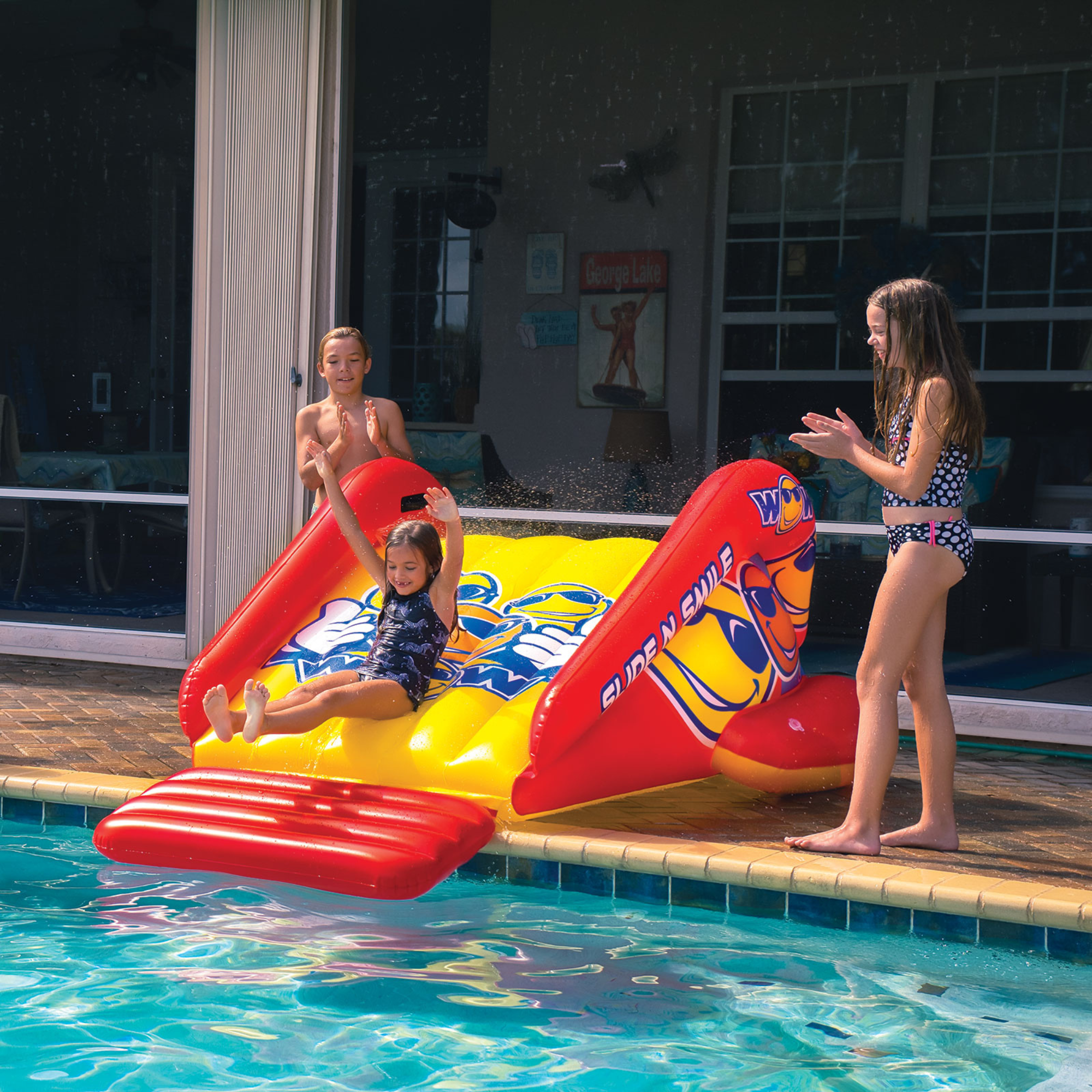 WOW Sports Slide N Smile Inflatable Pool Slide with Sprinklers for Kids and Adults by Jupiter Gear