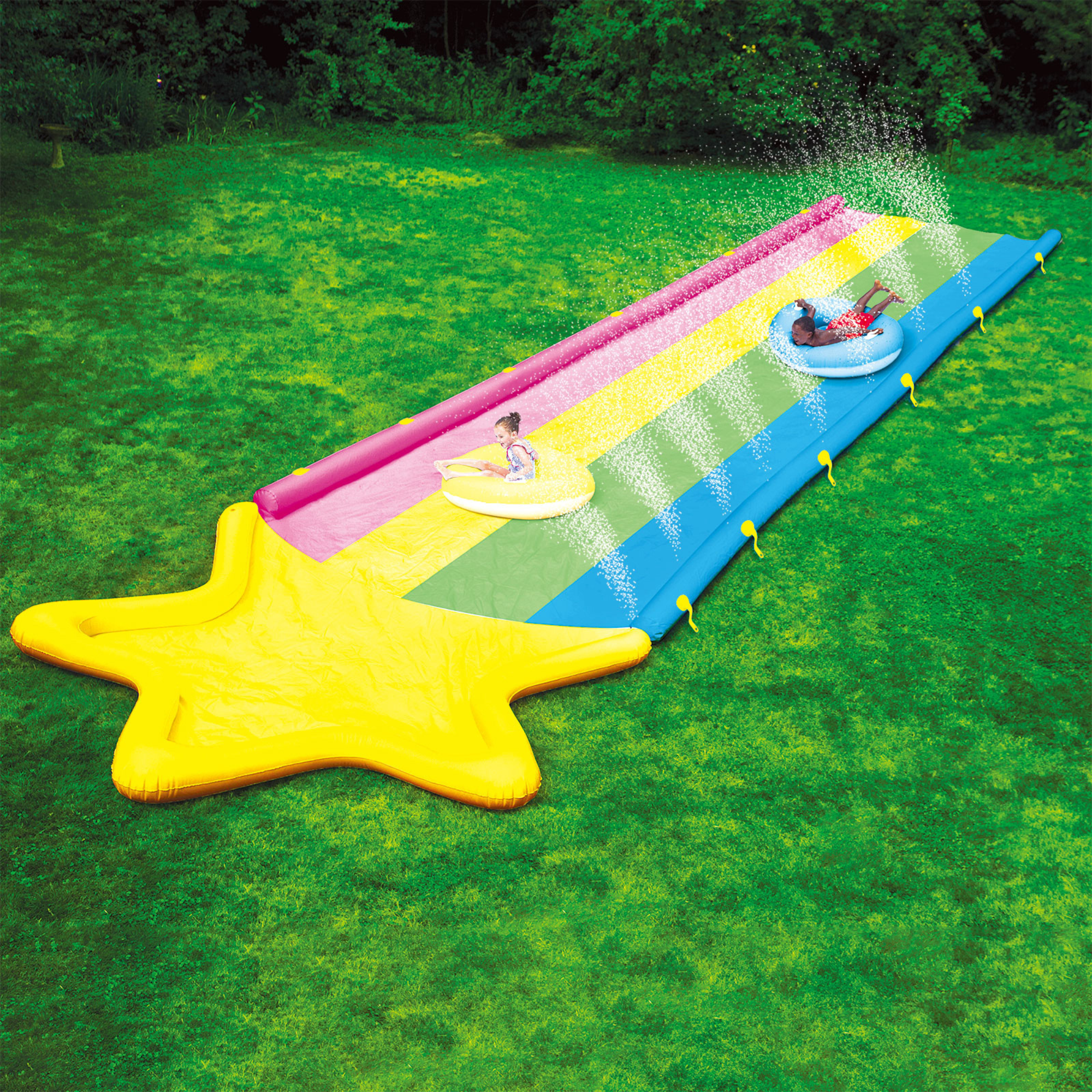 WOW Sports 40' x 8' Rainbow Star Super Slide with 2 Inflatable Sleds by Jupiter Gear