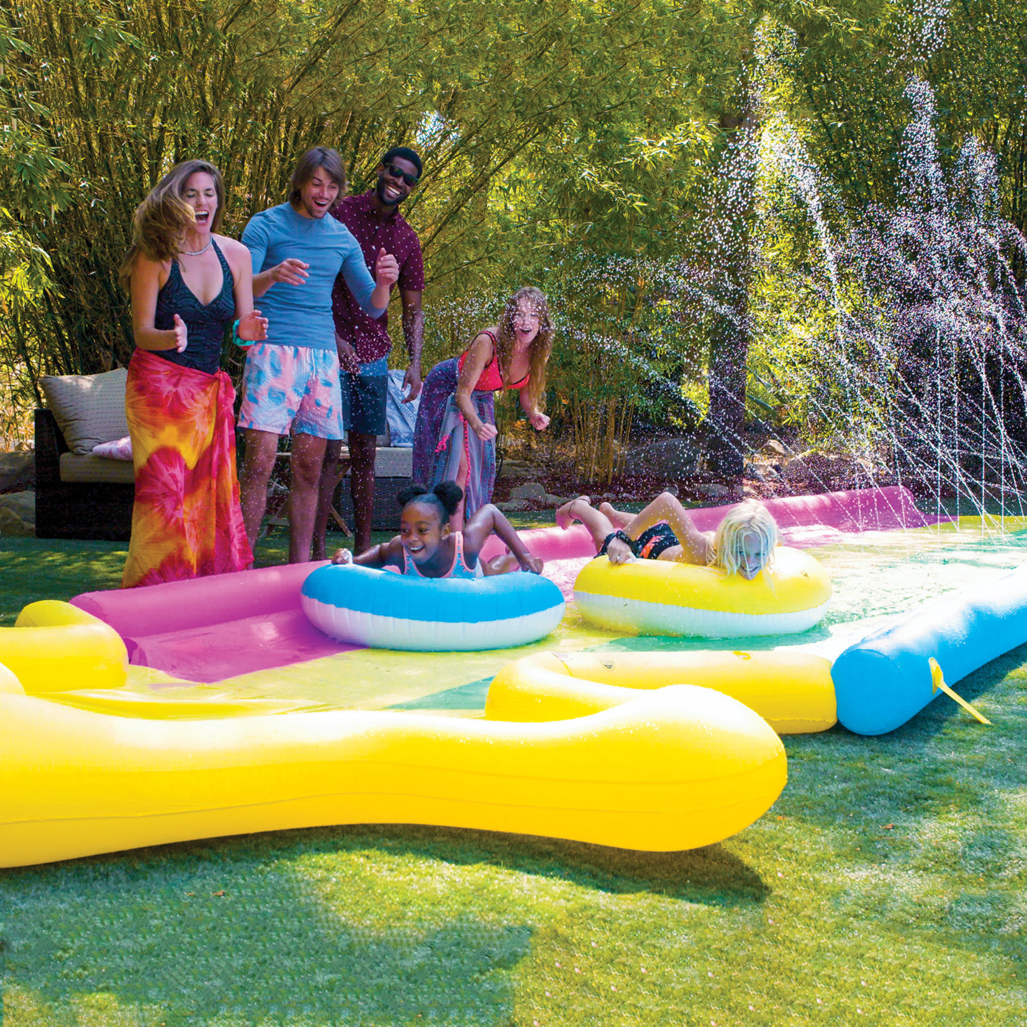 WOW Sports 40' x 8' Rainbow Star Super Slide with 2 Inflatable Sleds by Jupiter Gear