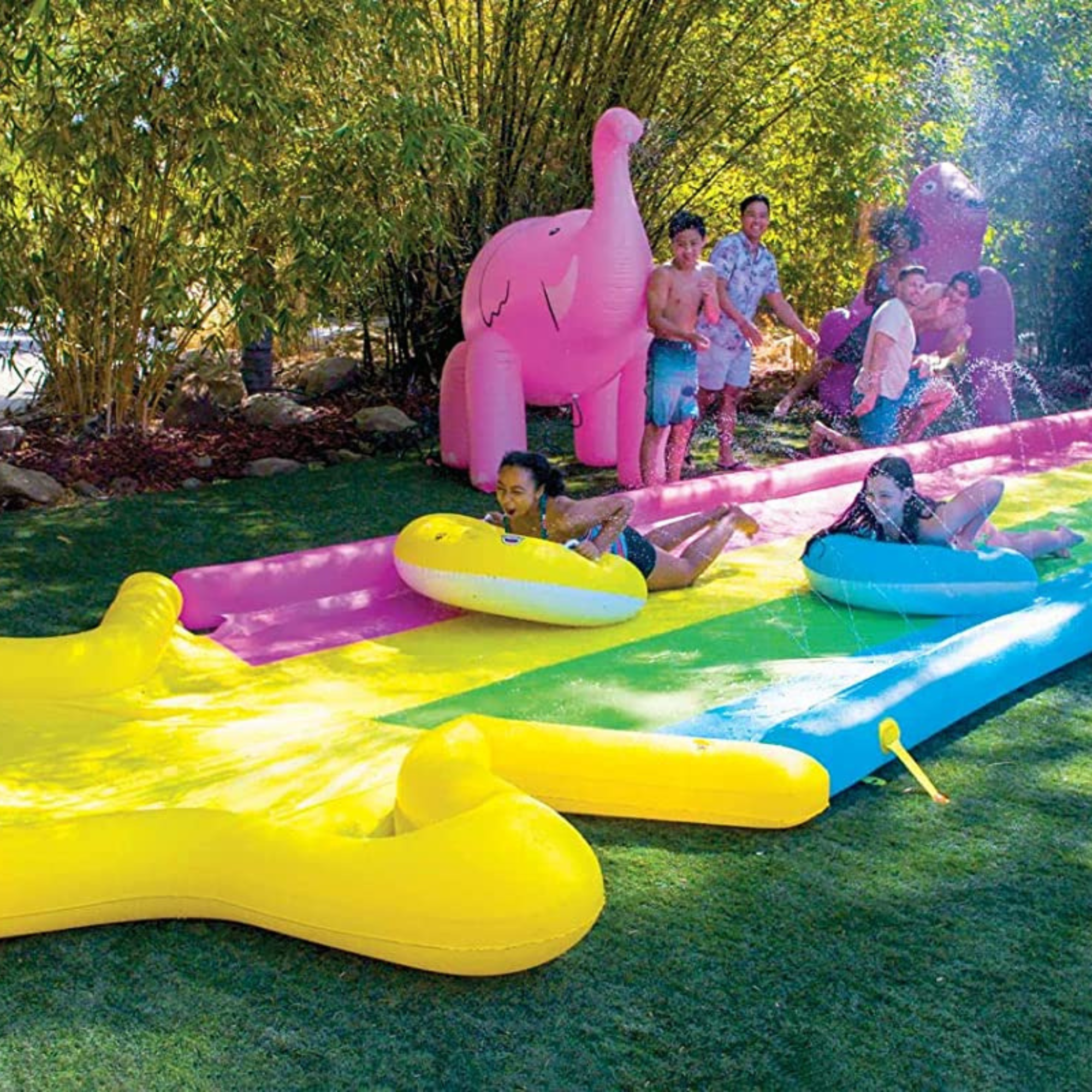 WOW Sports 40' x 8' Rainbow Star Super Slide with 2 Inflatable Sleds by Jupiter Gear
