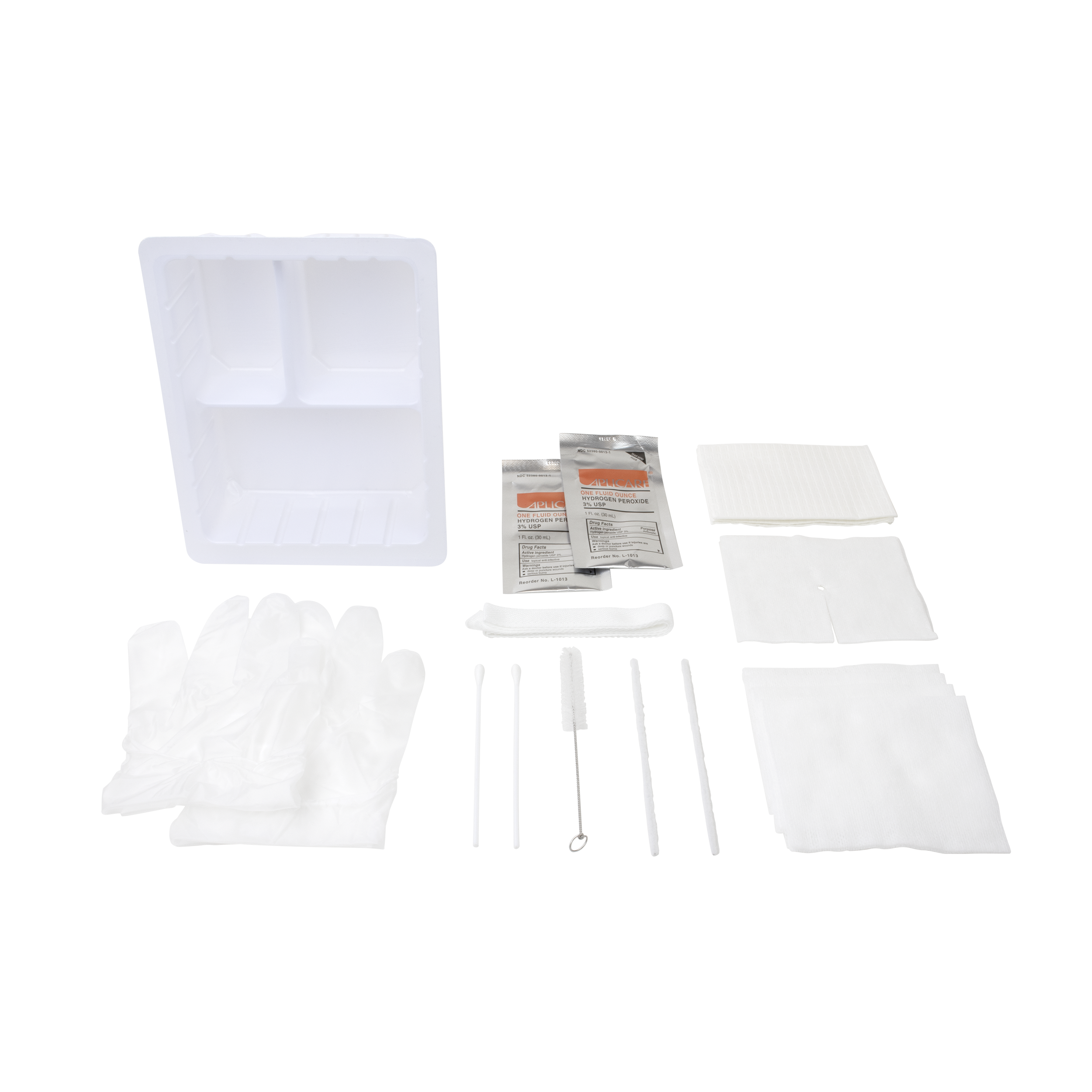 Dynarex Tracheostomy Care Kit - Three Compartment Tray with Vinyl Gloves and Peroxide (20 Count)