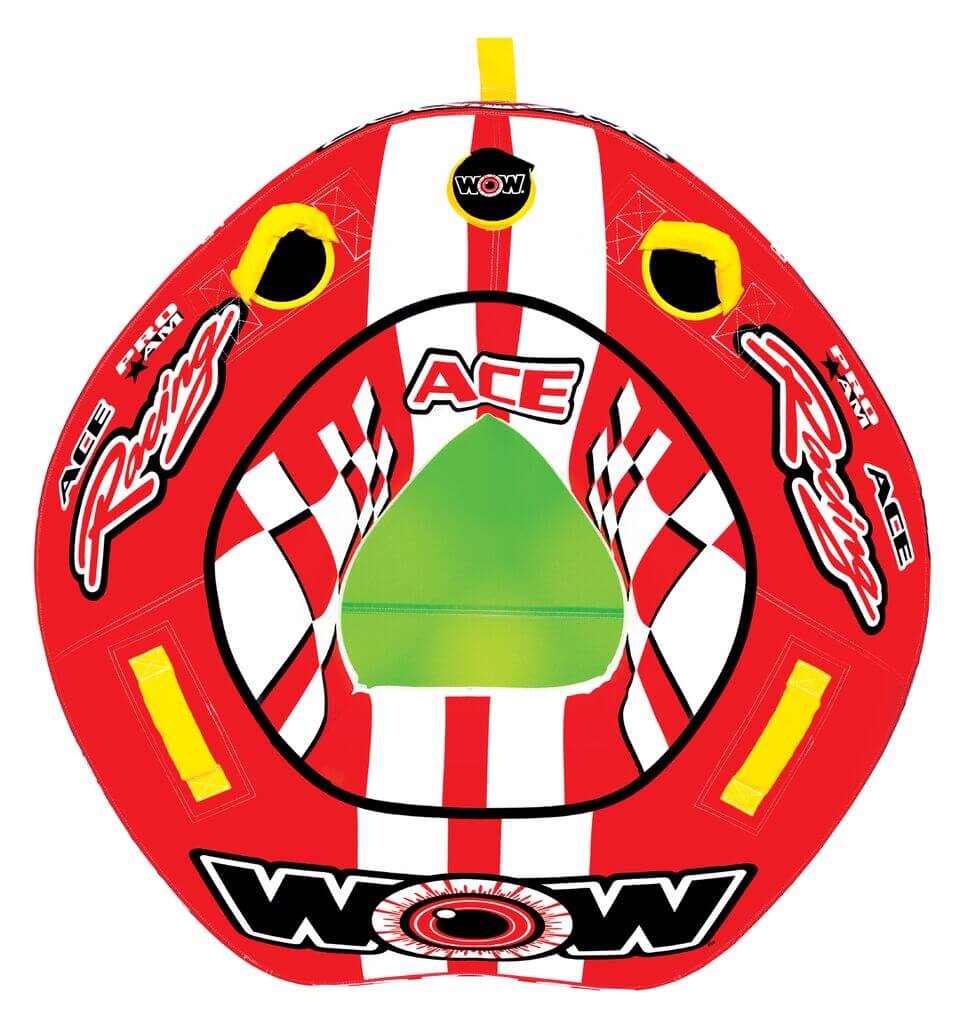 WOW Sports 1 Person Towable Water Tube - Ace Racing Starter Kit w 12V Pump & 1K Tow Rope by Jupiter Gear
