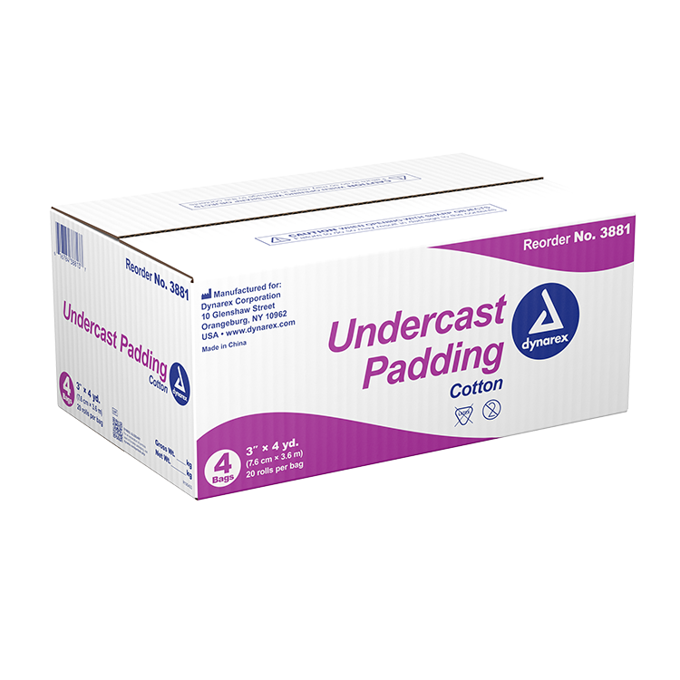 Dynarex Undercast Padding, 3" x 4 yd, Cotton - 20ea/bx, 4bxs/cs (80 Count)