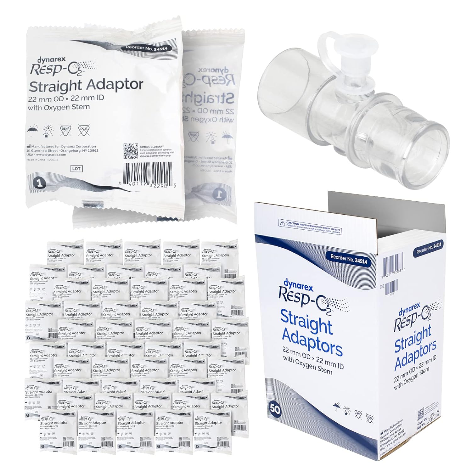 Dynarex Resp-O2™ Adapters & Connectors (50 Count)