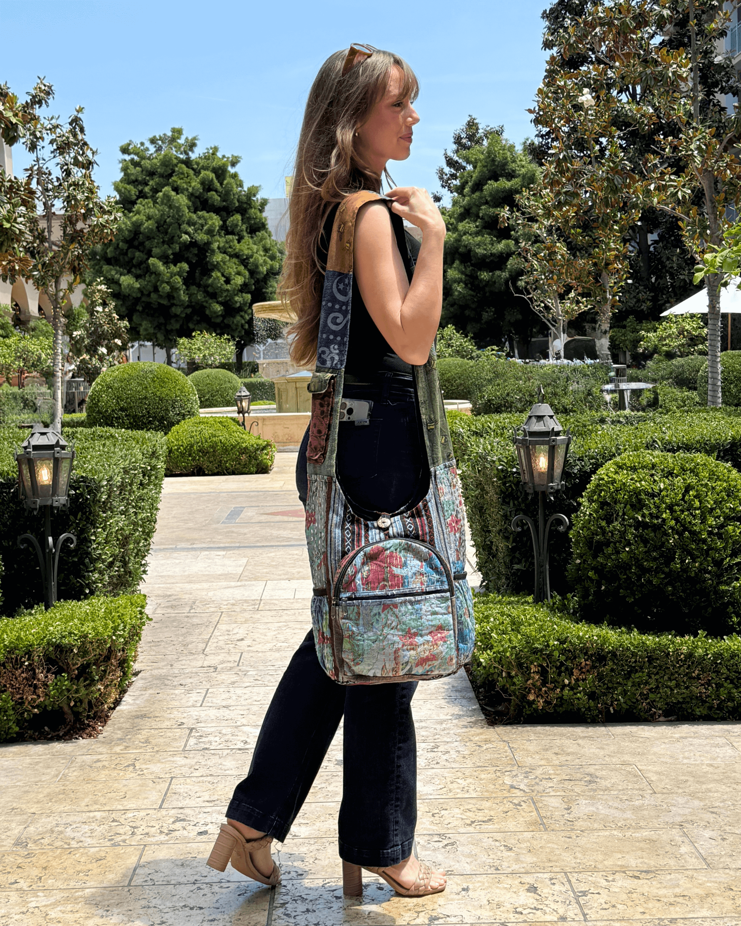 Kathmandu Collection Vintage Patchwork Hobo Bag with Water Bottle Pockets by Jupiter Gear