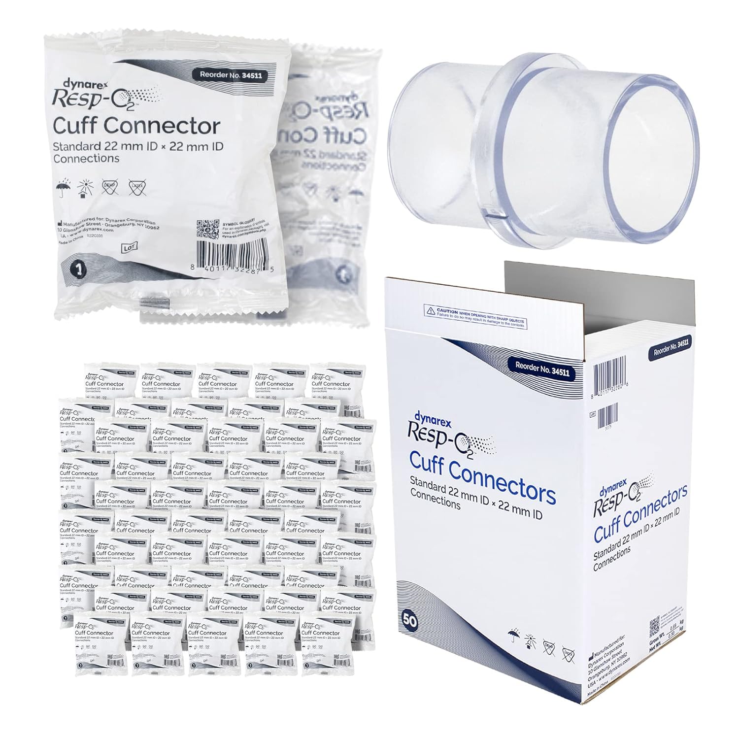 Dynarex Resp-O2™ Adapters & Connectors (50 Count)