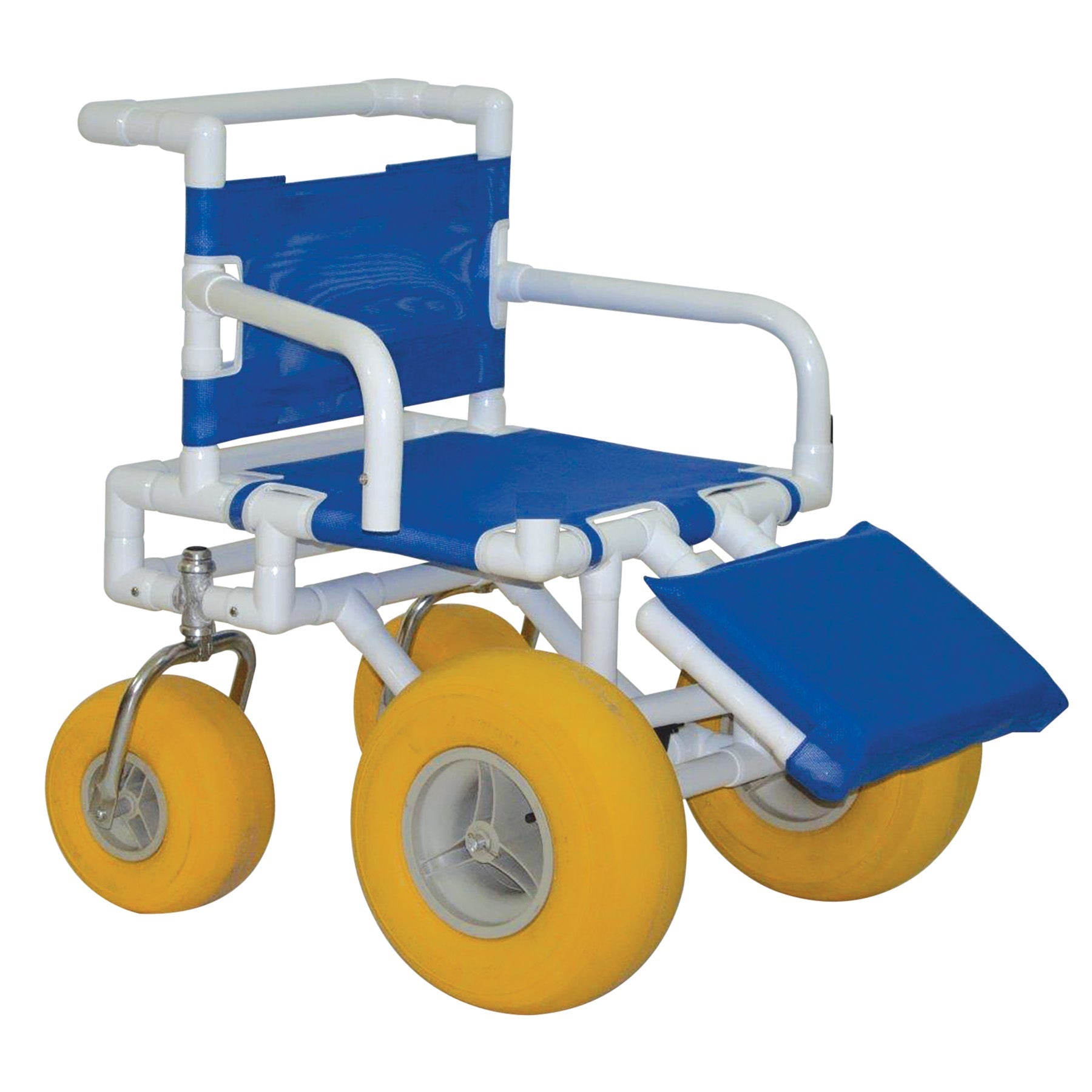 MJM International 722-ATC-ELR-YEL All Terrain Beach Wheelchair Heavy Duty Wheels Non-Corrosive Plastic Bearings, 2 Swivel And 2 Rigid Wheels, Padded Cushion Seat, User-Friendly Elevating Leg Rest