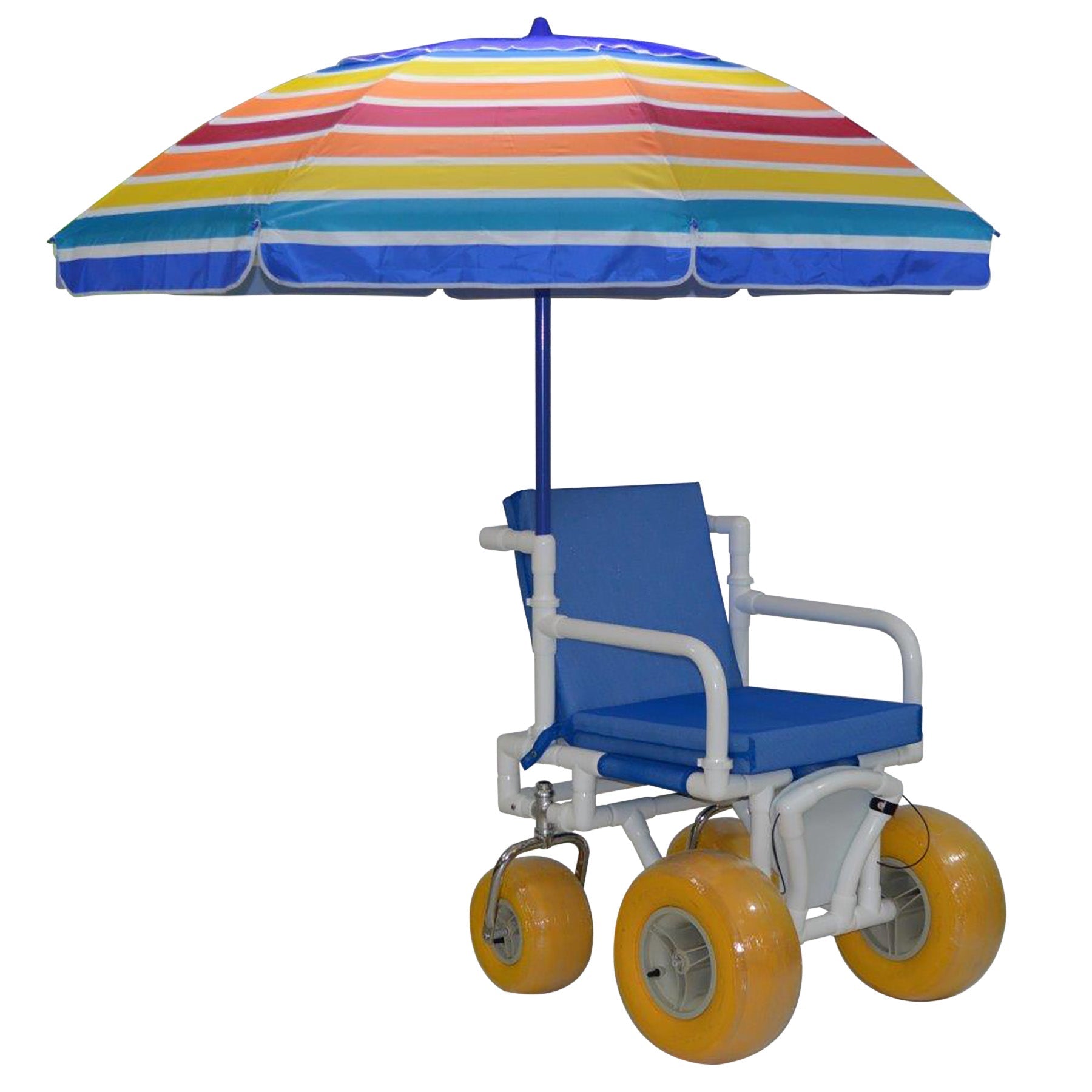 MJM International 722-ATC-YEL All Terrain Beach Wheelchair Heavy Duty Wheels Non-Corrosive Plastic Bearings, 2 Swivel And 2 Rigid Wheels, Padded Cushion Seat, User-Friendly Folding Footrest.