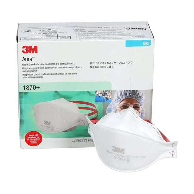 3M 240pcs Aura 1870+ Particulate Respirator N95 Face Mask, Regular Size, Individually wrapped & Flat Fold