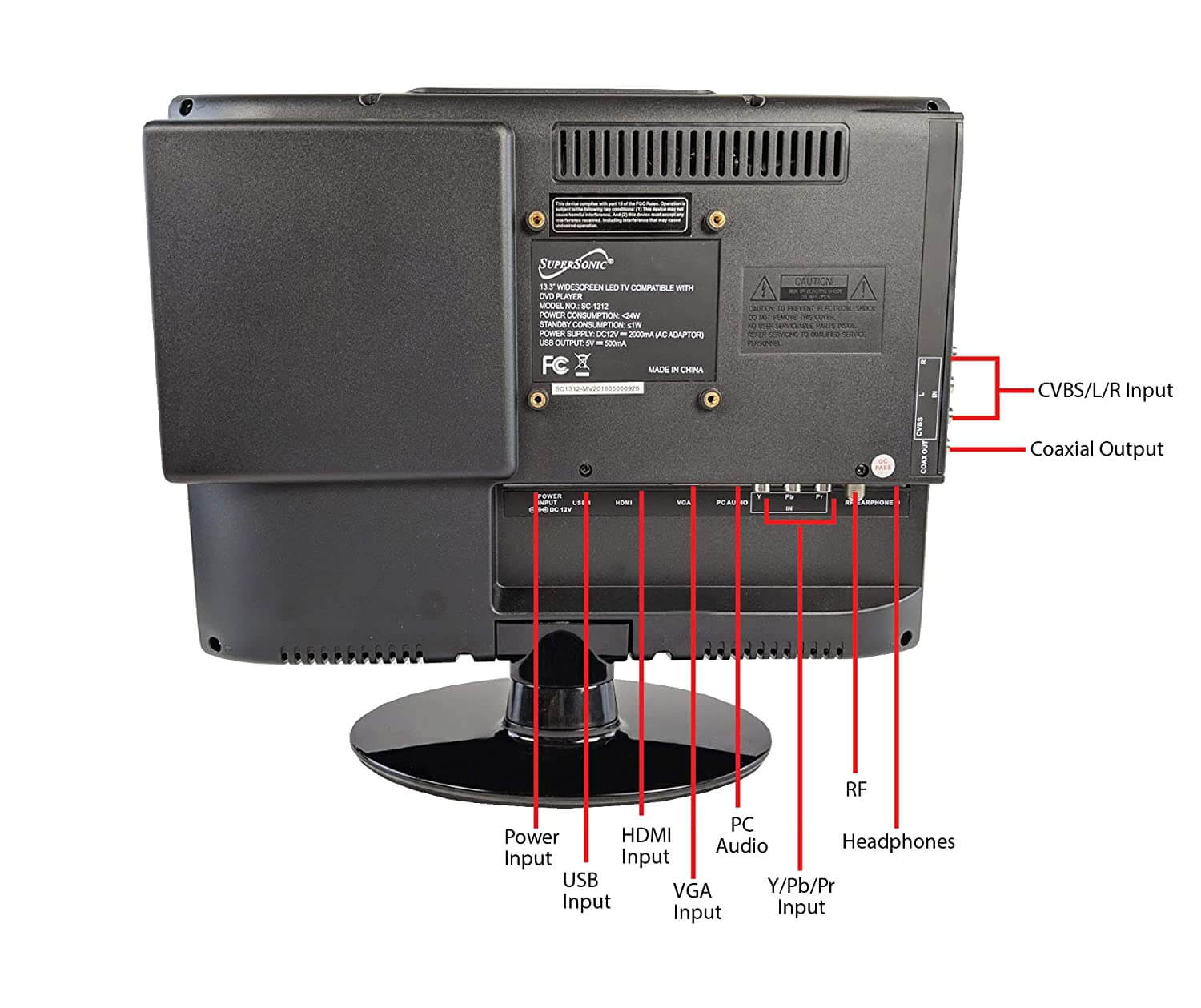 Supersonic 13.3" 12 Volt AC/DC LED HDTV with DVD Player, USB, SD Card Reader and HDMI by Jupiter Gear