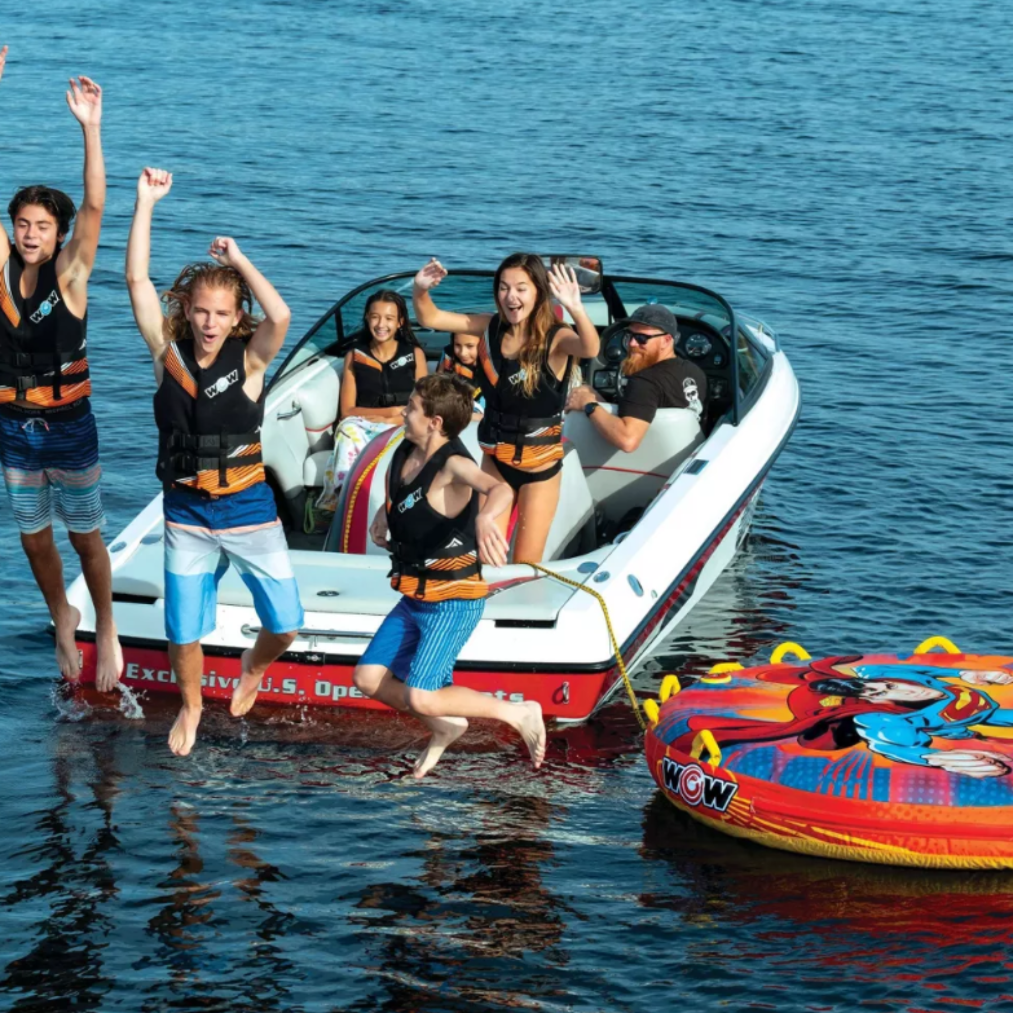 WOW Sports DC Comics Superman 3-Person Soft Top Deck Tube Towable by Jupiter Gear