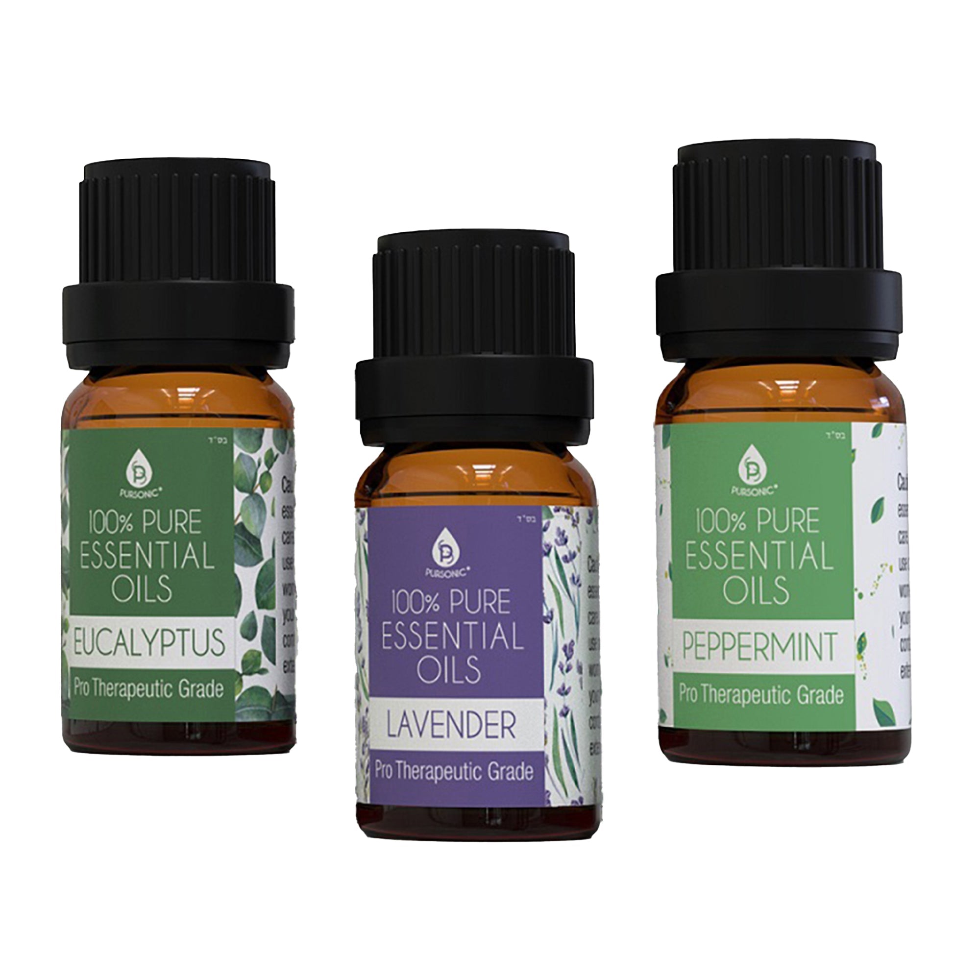 3 pack of 100% Pure Essential Oils (Eucalyptus, Lavender & Peppermint) by Pursonic