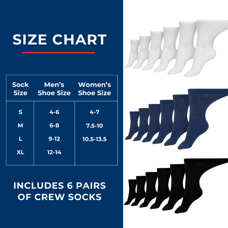 Men's Cotton Diabetic Crew Socks (6 Pair) by DIABETIC SOCK CLUB