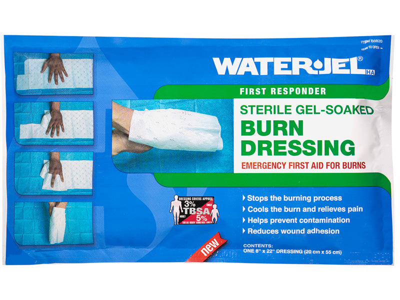 Water Jel First Responder Sterile Hand Dressing for Hand Burns - 8" x 22" (20 Dressings - 2 Cartons/10 Each)