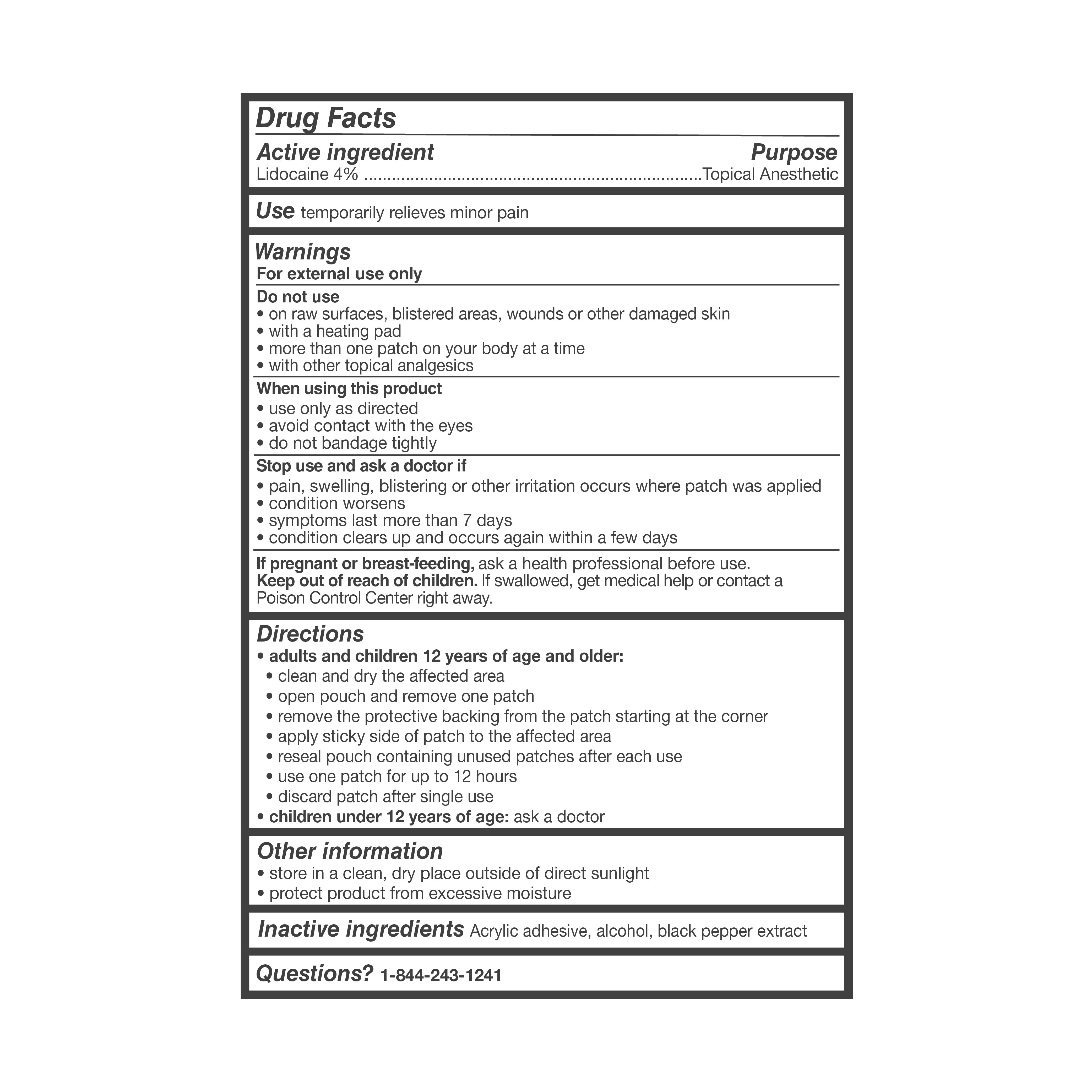 Curist Lidocaine Patch 4% Drug Facts
