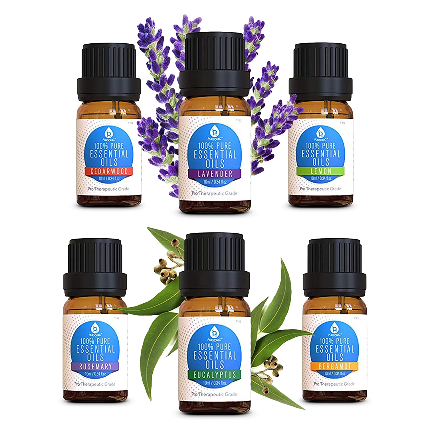 6 Pack of 100% Pure Essential Aromatherapy Oils by Pursonic