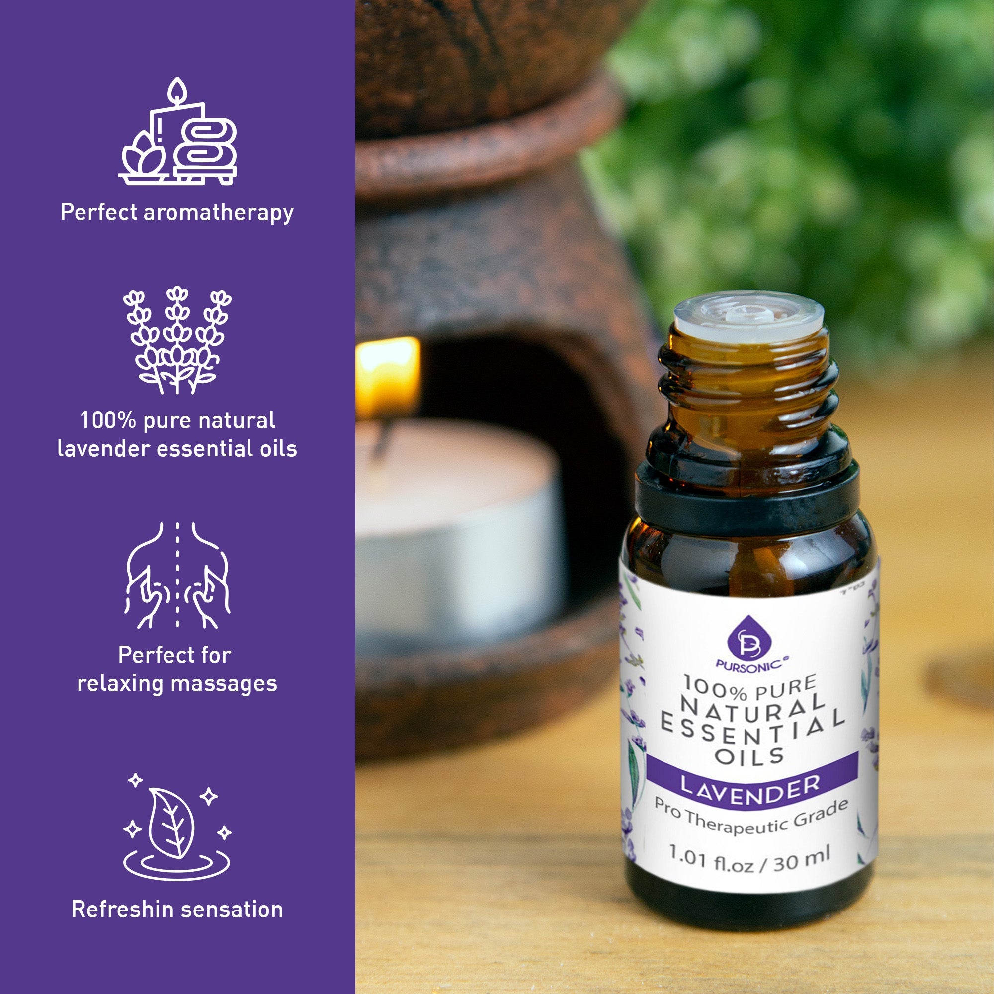 100% Pure & Natural Lavender Essential Oils by Pursonic
