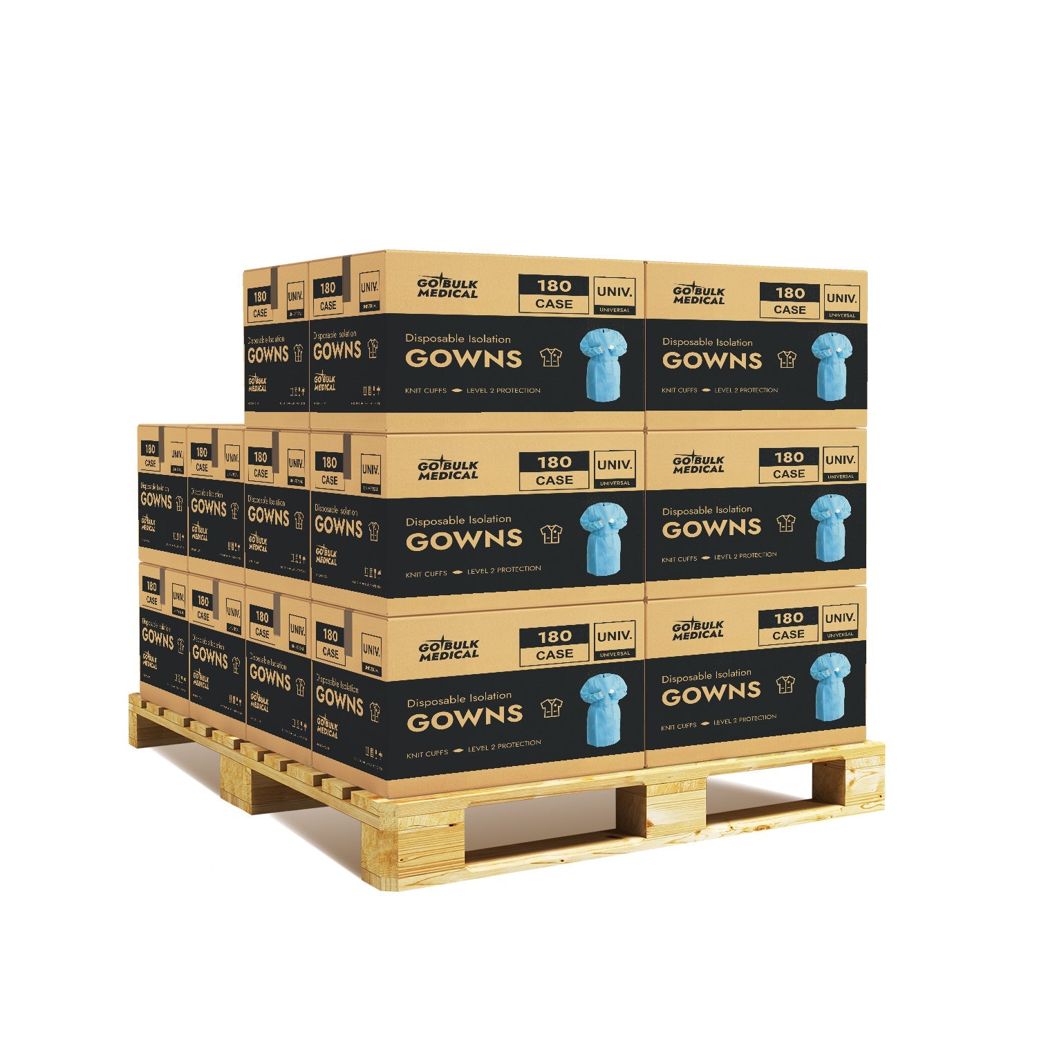 Pallet Disposable Isolation Gowns with Elastic Cuffs - 20 Cases (3,600 Gowns) Universal Size Level 2 SMS - Blue