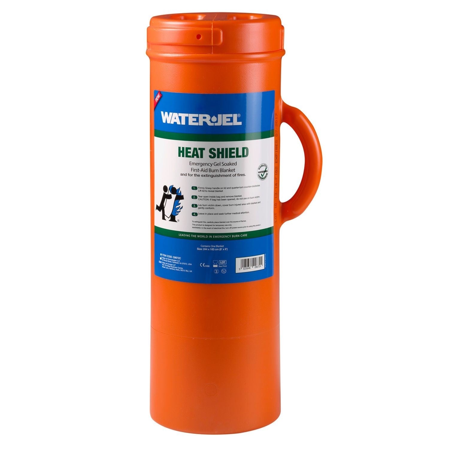 Water Jel First Responder Fire Blanket (Heat Shield) in orange canister - 8" x 6"  (4 Blankets/Case)