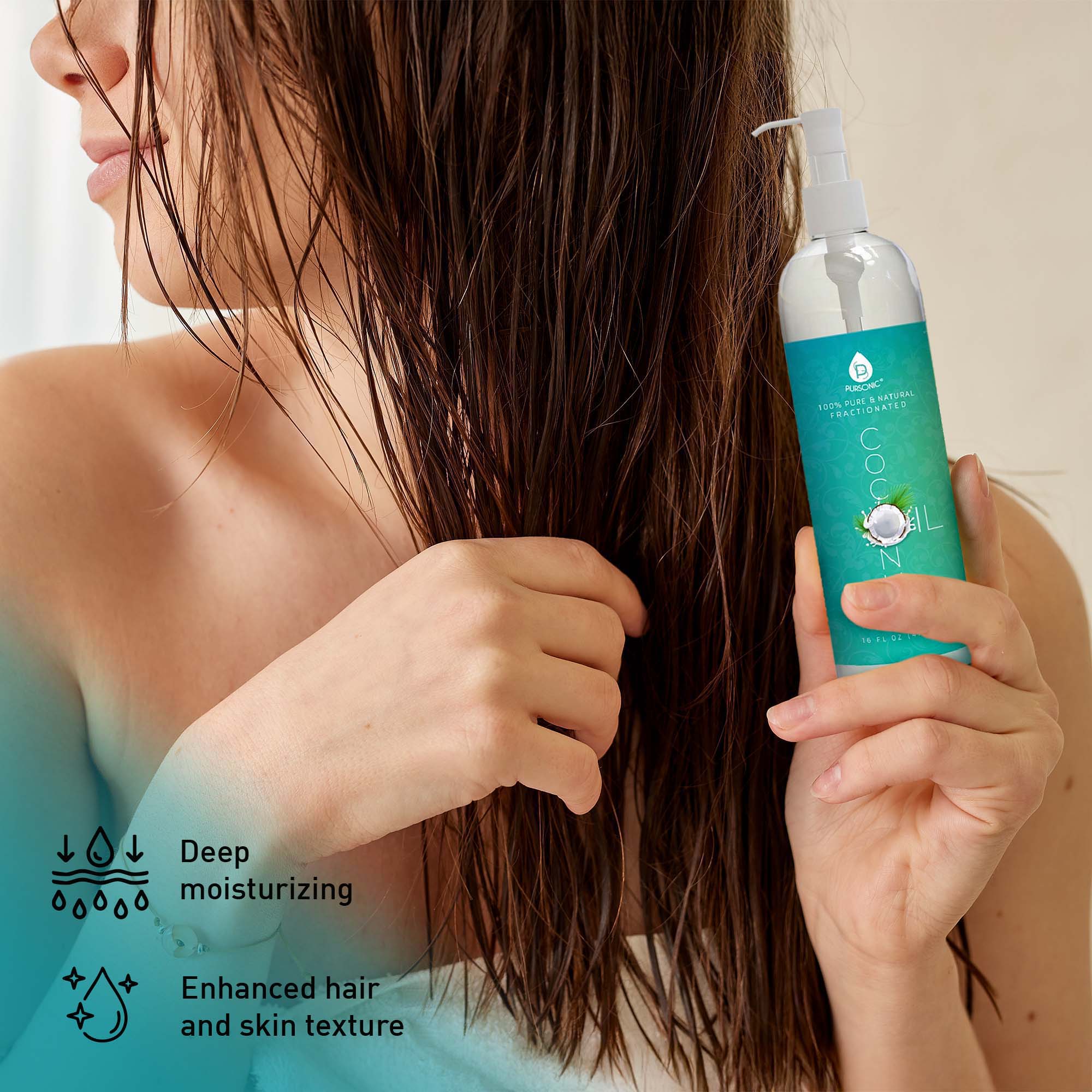 100% Pure Oil for Massages, Therapeutic Recipes & Essential Oils, Fractionated Coconut, 32 Fl Oz by Pursonic