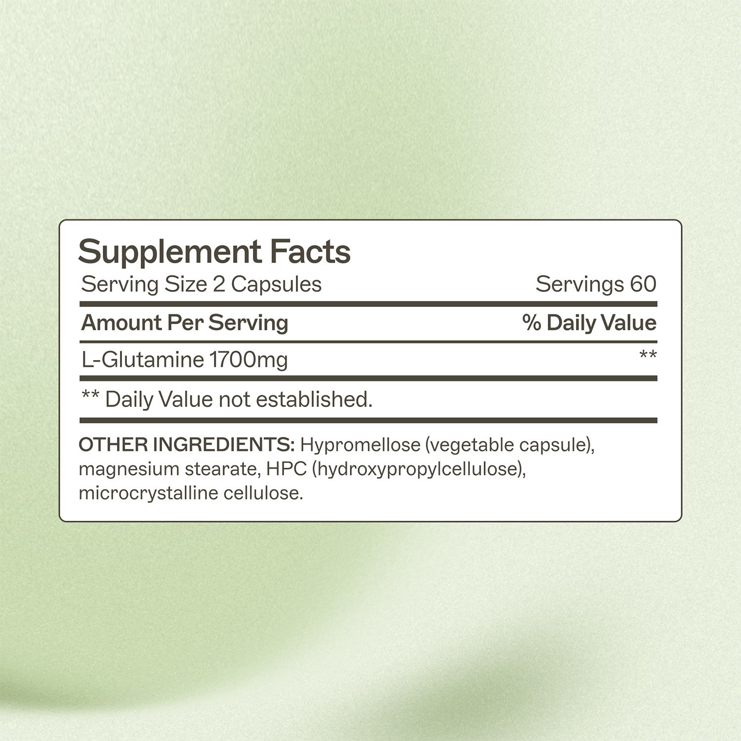 AMMD L-Glutamine Supplements Facts Panel