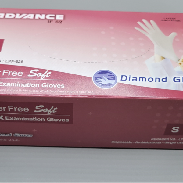 Diamond Advance IP62 Latex Exam Gloves 5.6mil Polymer Coated Powder Free 10 boxes per case
