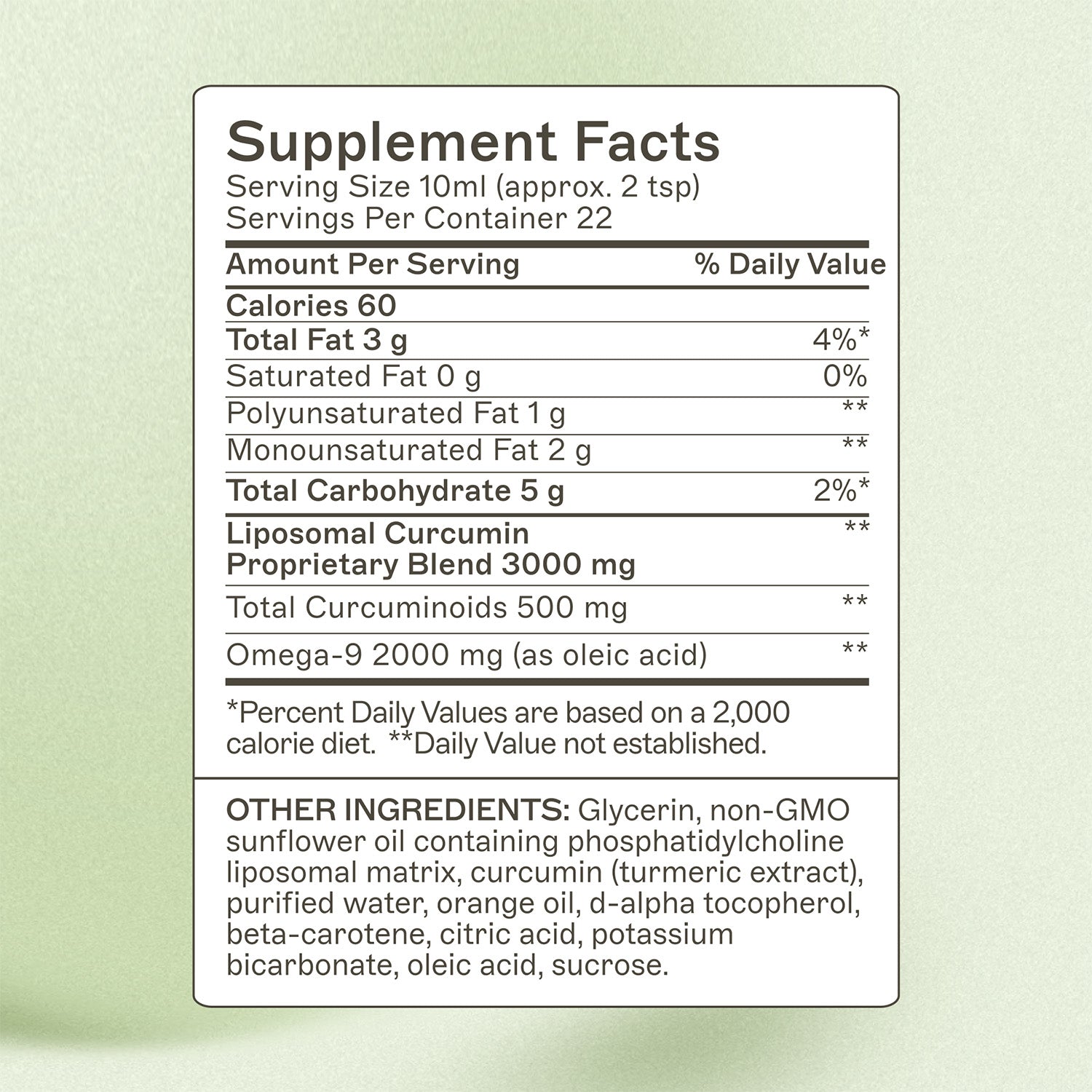 Lipsomal Curcumin Supplement Facts Panel. 