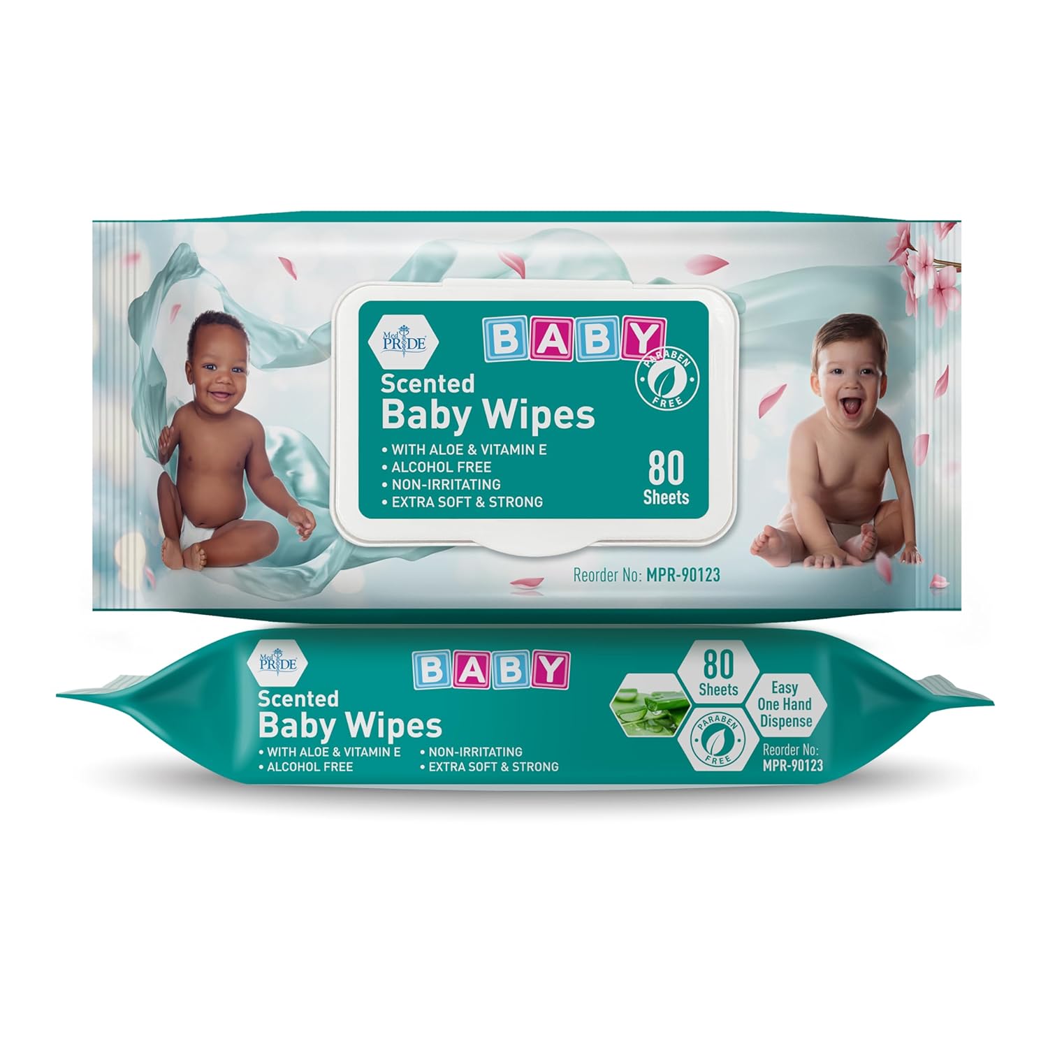 MedPride Baby Wipes, Scented with Aloe Vera and Vitamin E, Blue, 6"x7.5" - 80/Pack, Case of 24 (1920 count)