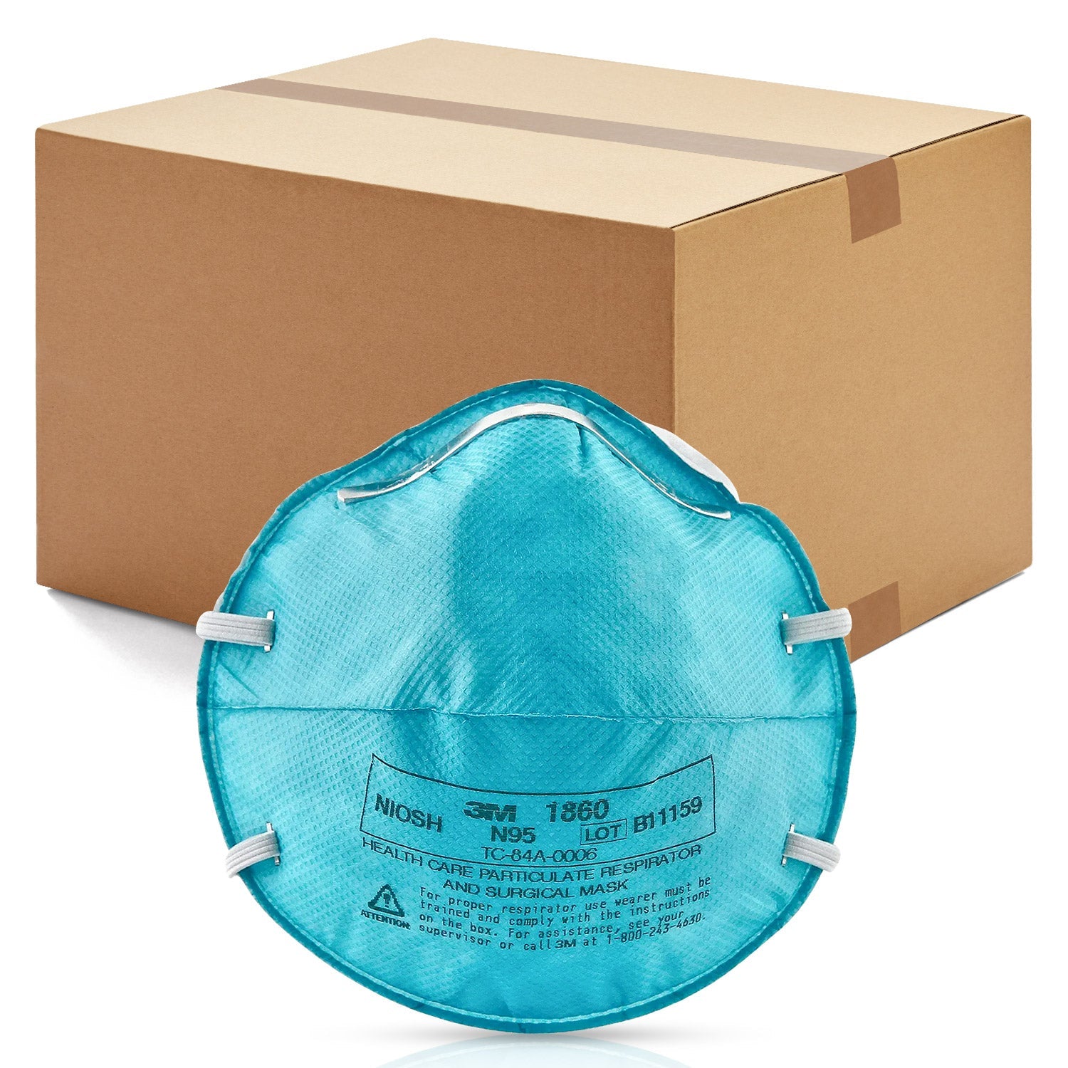 3M 120pcs 1860 Particulate Respirator N95 Face Mask with Fluid Resistance, Regular Size