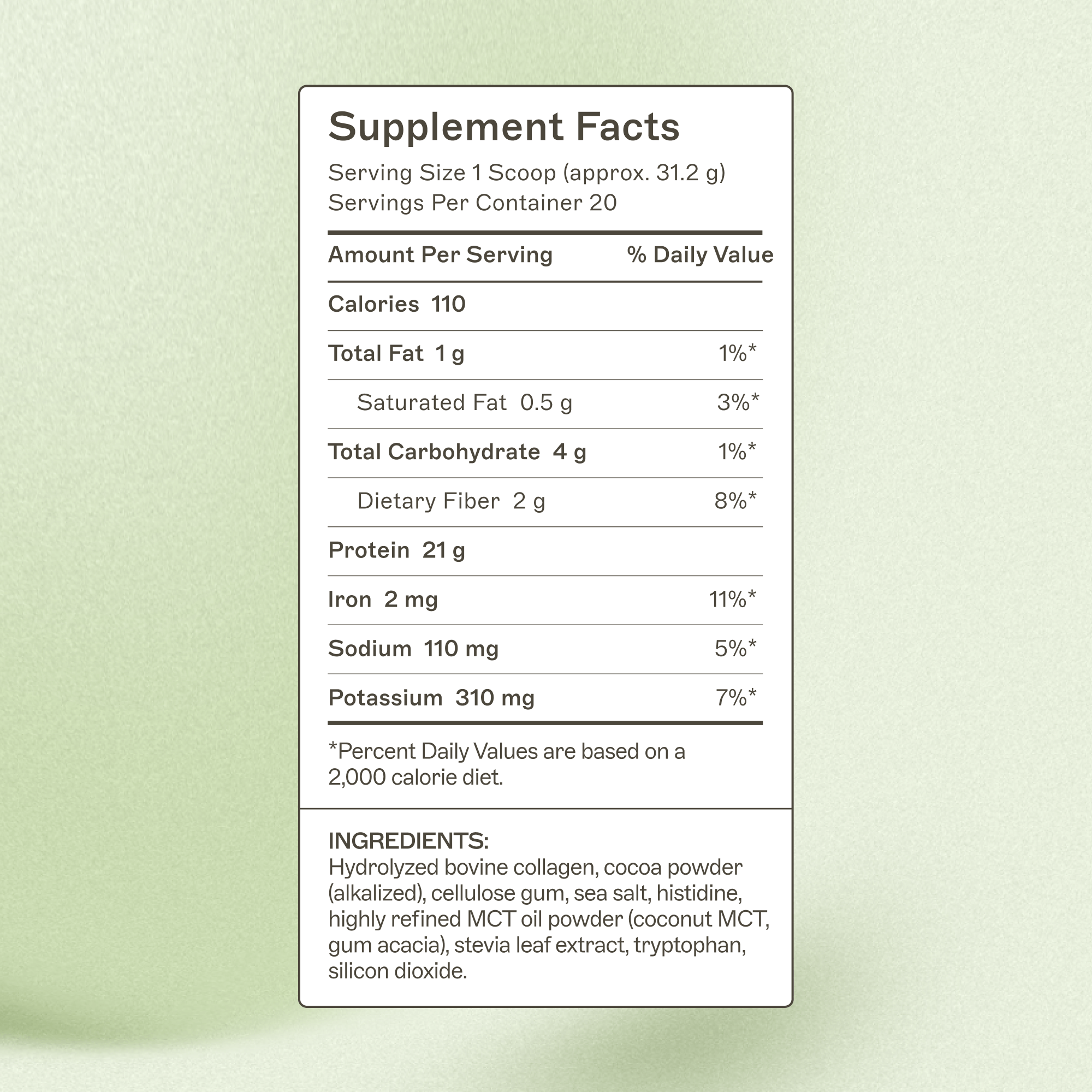 Paleo Protein Double Chocolate Supplement Facts Panel