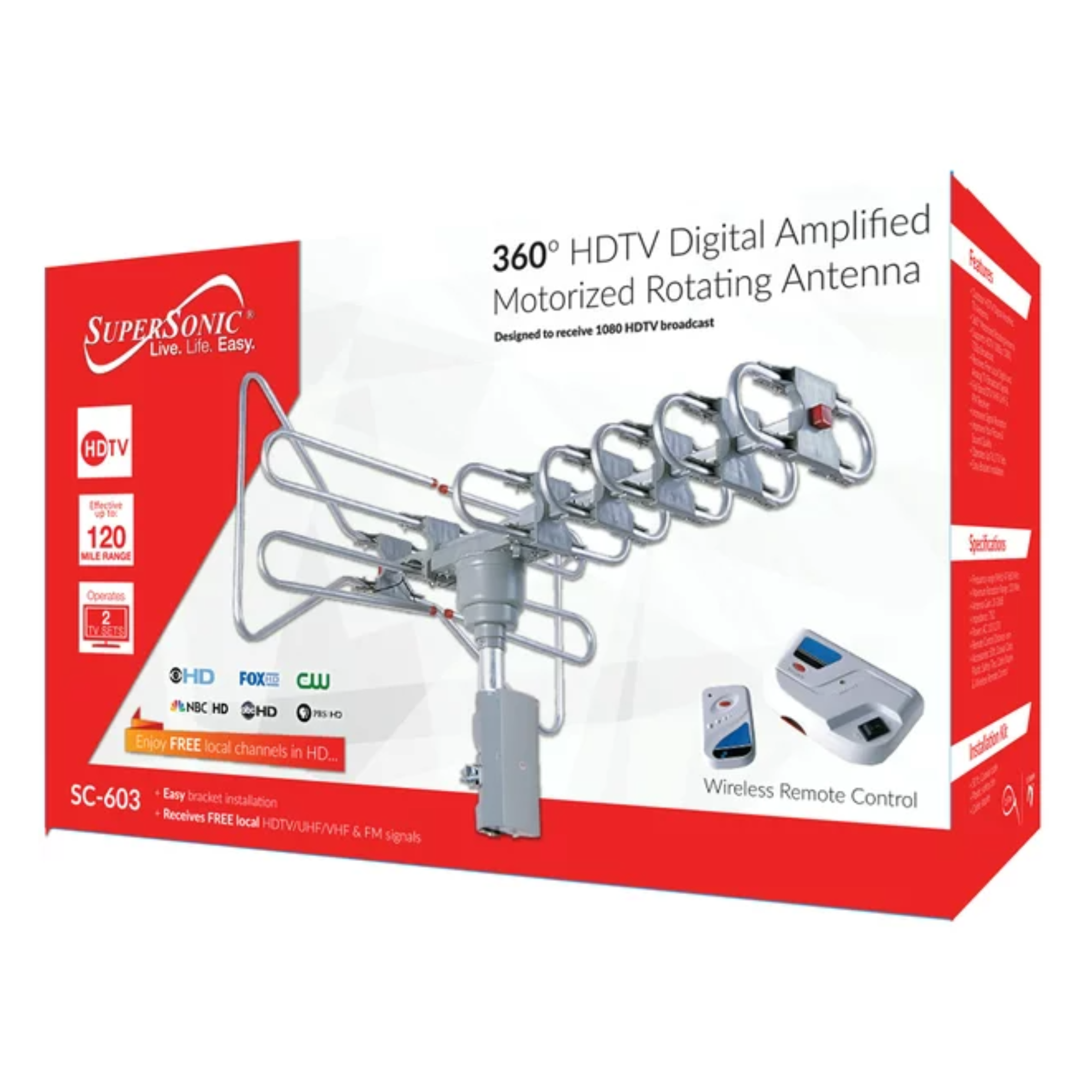 Supersonic 360-Degree HDTV Digital Amplified Motorized Antenna with Remote Control by Jupiter Gear