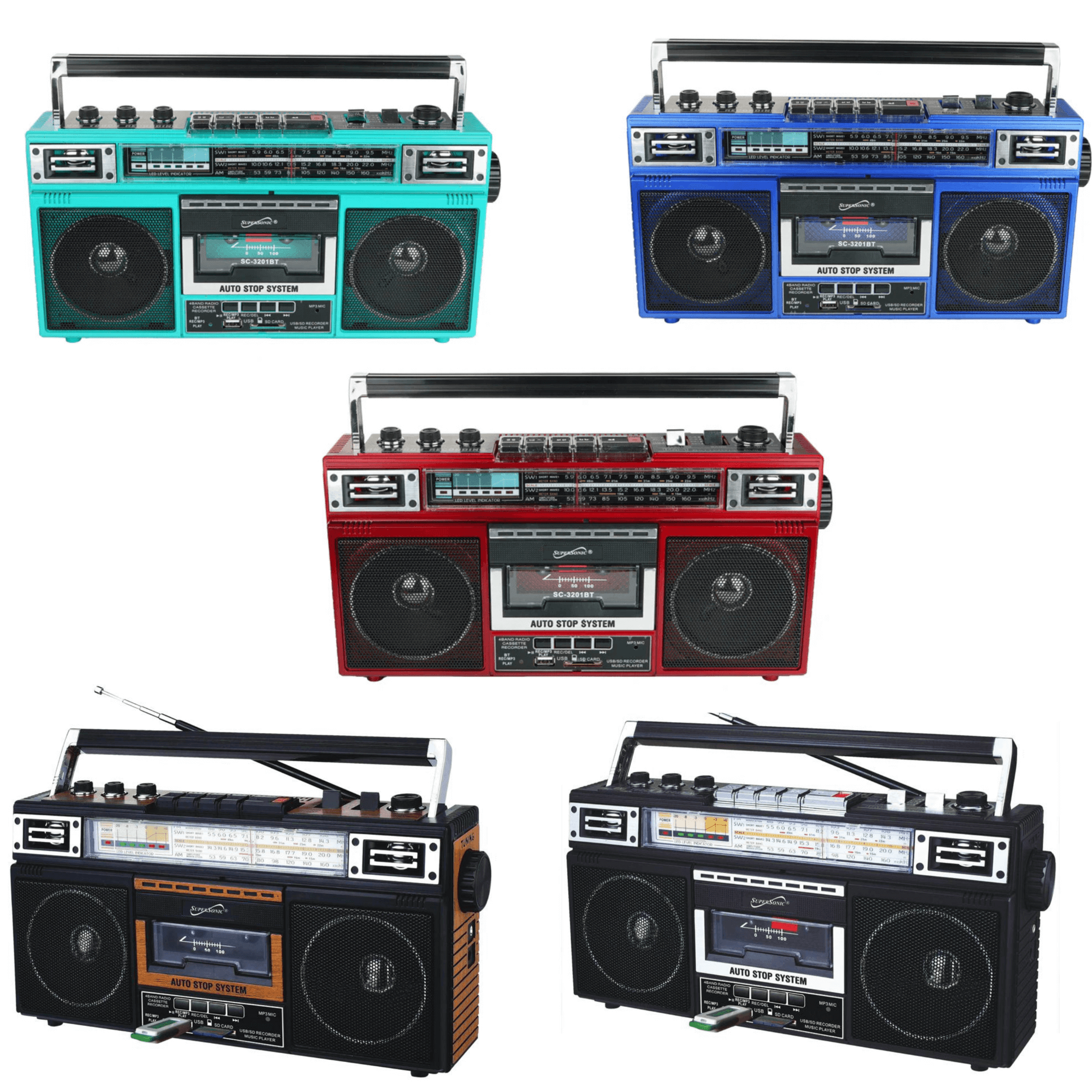 Supersonic 4 Band Bluetooth Radio & Cassette Player + Cassette To Mp3 Converter by Jupiter Gear