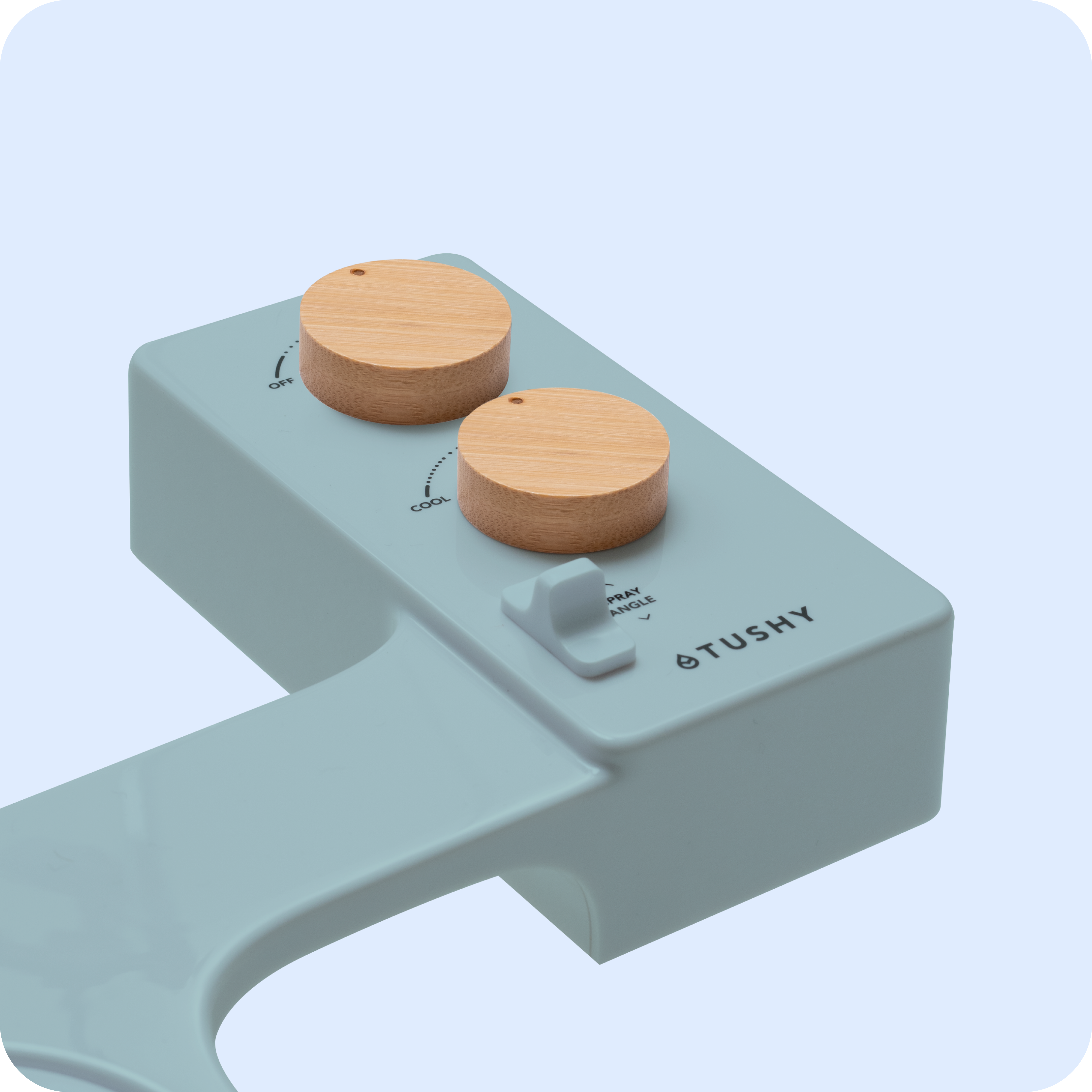 Tushy Spa in blue with 2 bamboo knobs