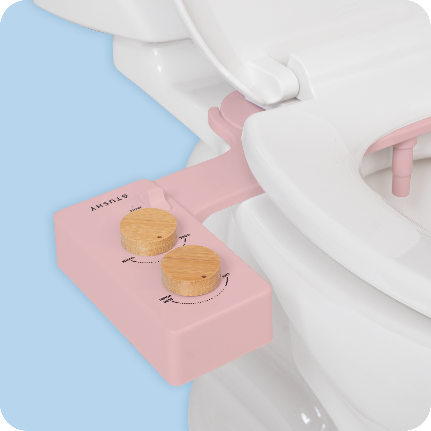 Tushy Spa 3.0 Pink/Bamboo - a warm water bidet attachment by TUSHY