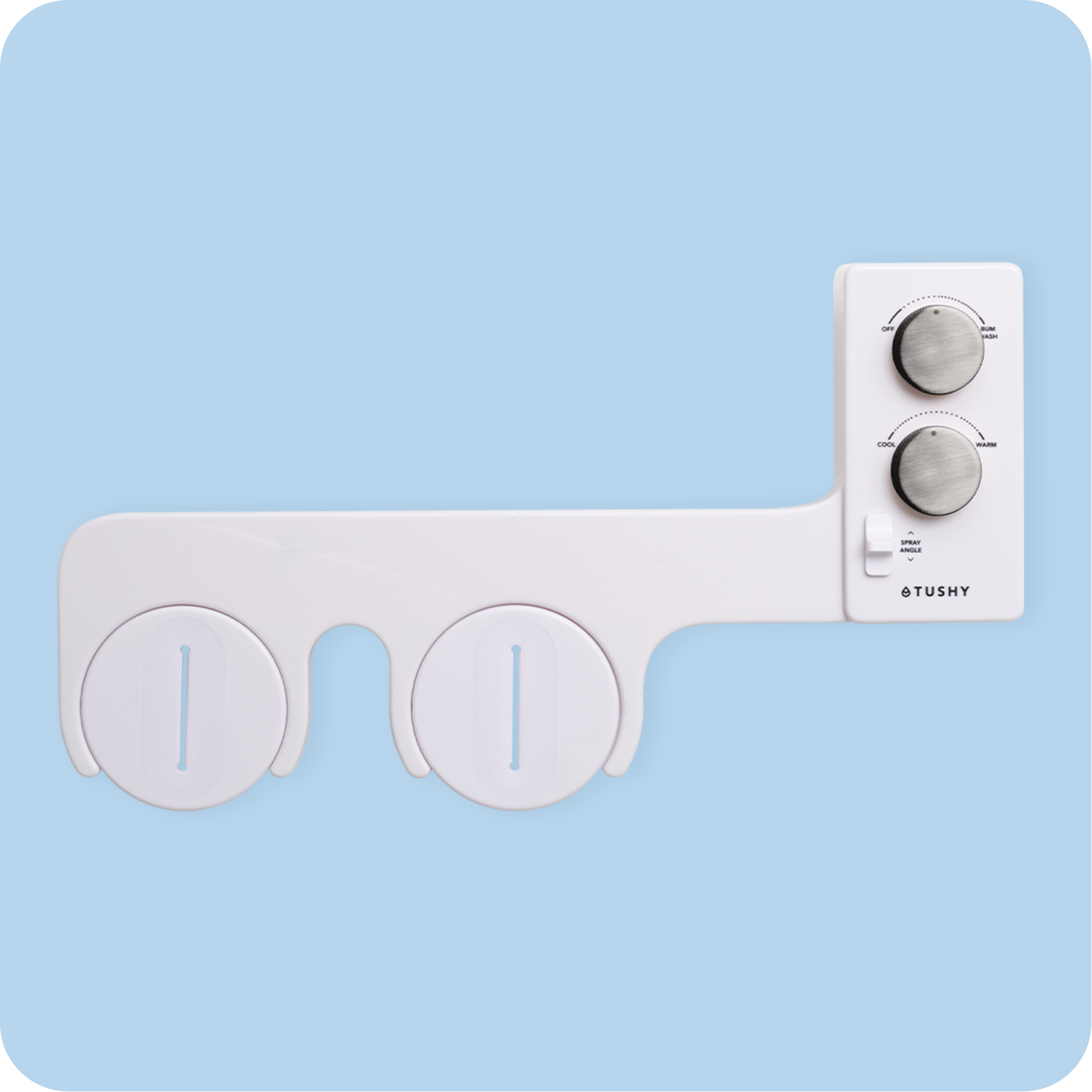 Tushy Spa 3.0 White / Gunmetal - a warm water bidet attachment by TUSHY White with Gunmetal Knobs